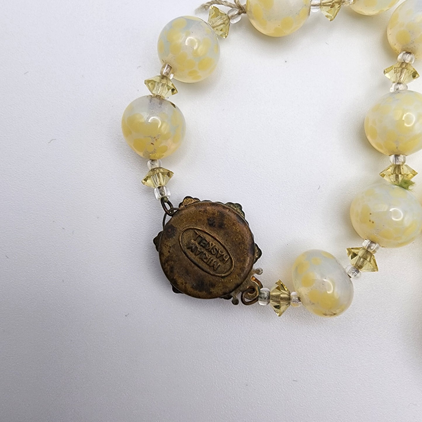 Miriam Haskell Yellow Opal Glass Beaded Necklace