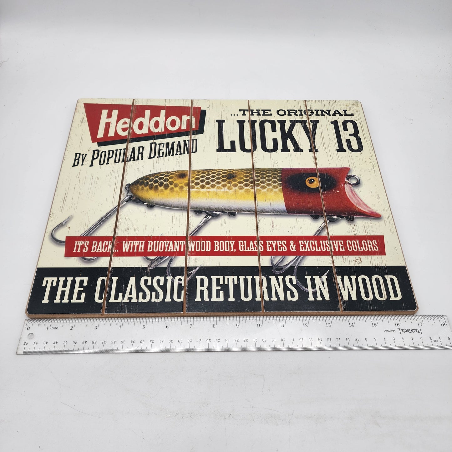 Heddon Lucky 13 Fishing Lure Wood Sign