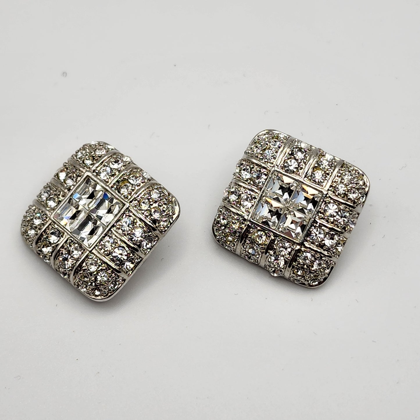 Clip On Square Rhinestone Earrings