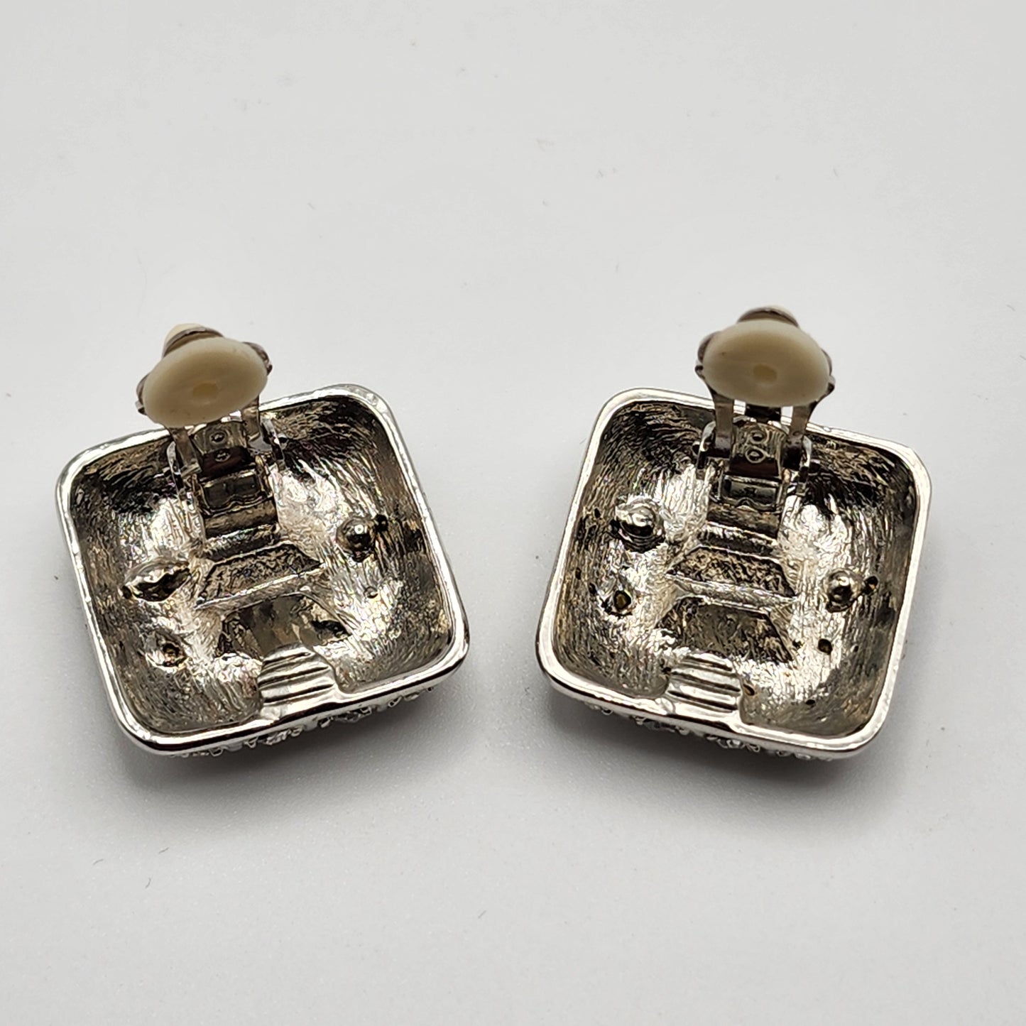 Clip On Square Rhinestone Earrings
