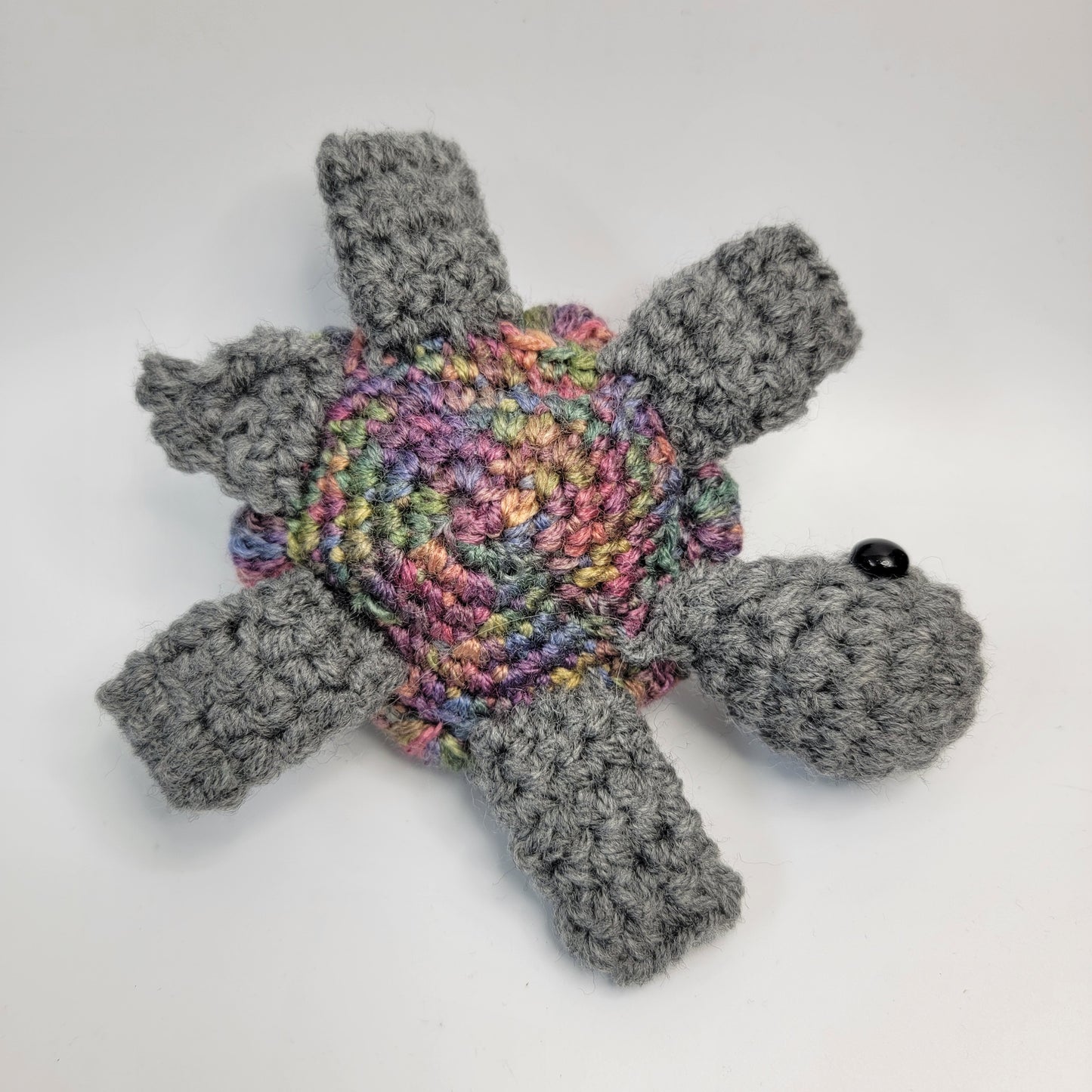 Hand Crocheted Turtle Grey with Varigated Shell and Butterfly