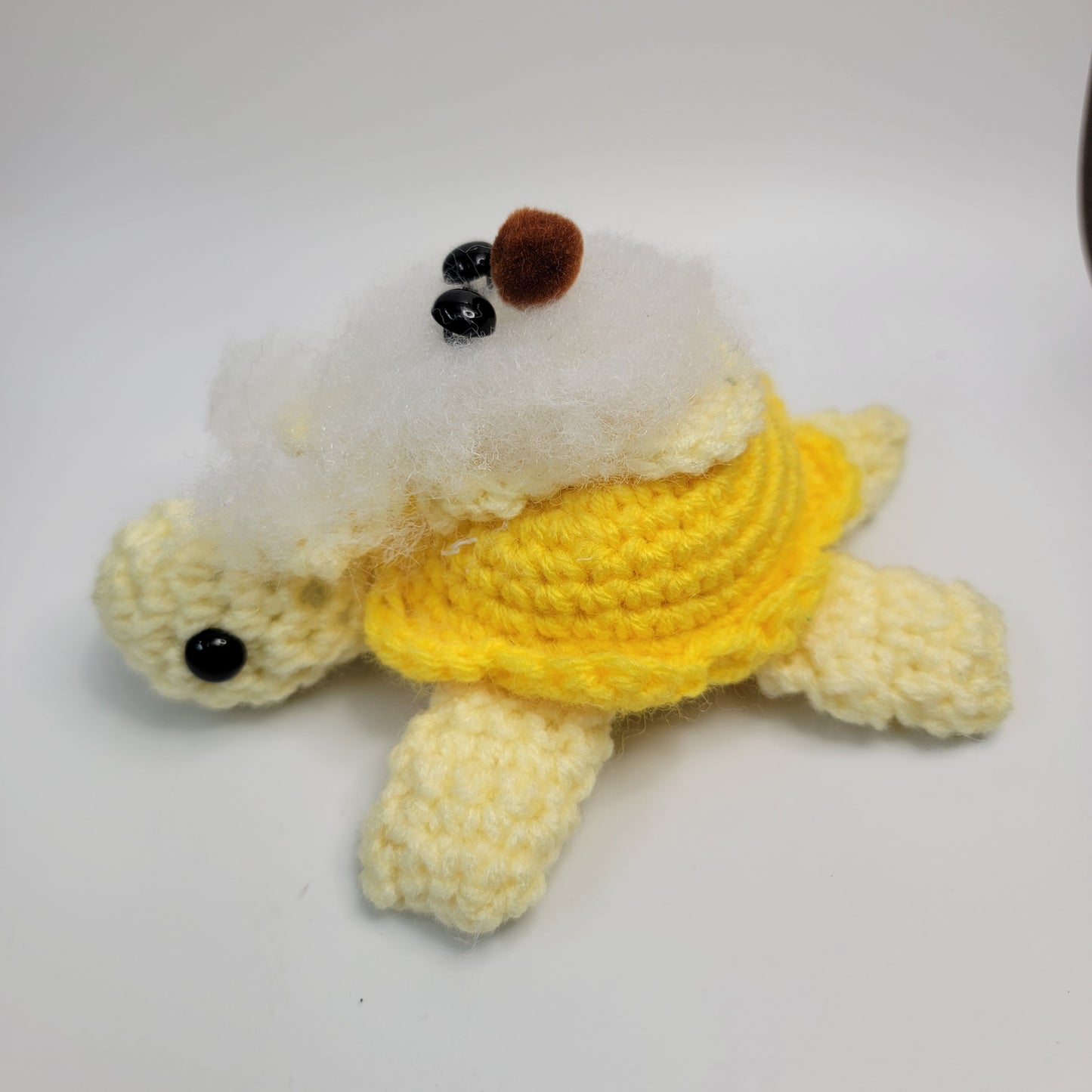 Hand Crocheted Turtle Yellow with Fuzzy Bunny