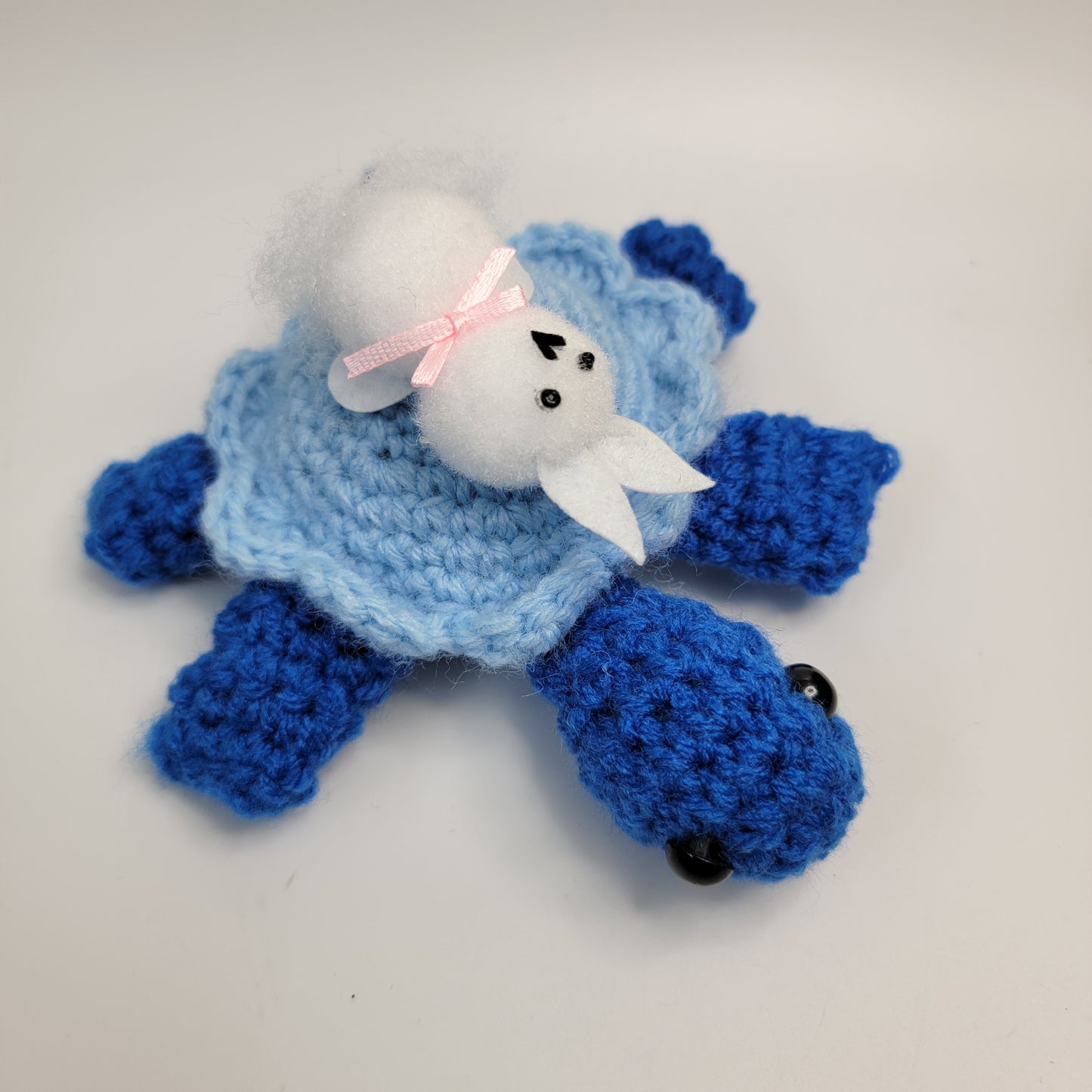 Hand Crocheted Turtle Blue with Bunny