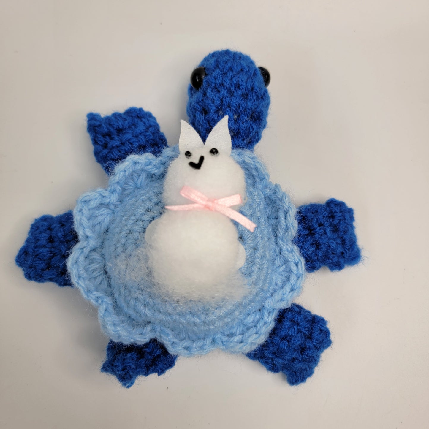 Hand Crocheted Turtle Blue with Bunny