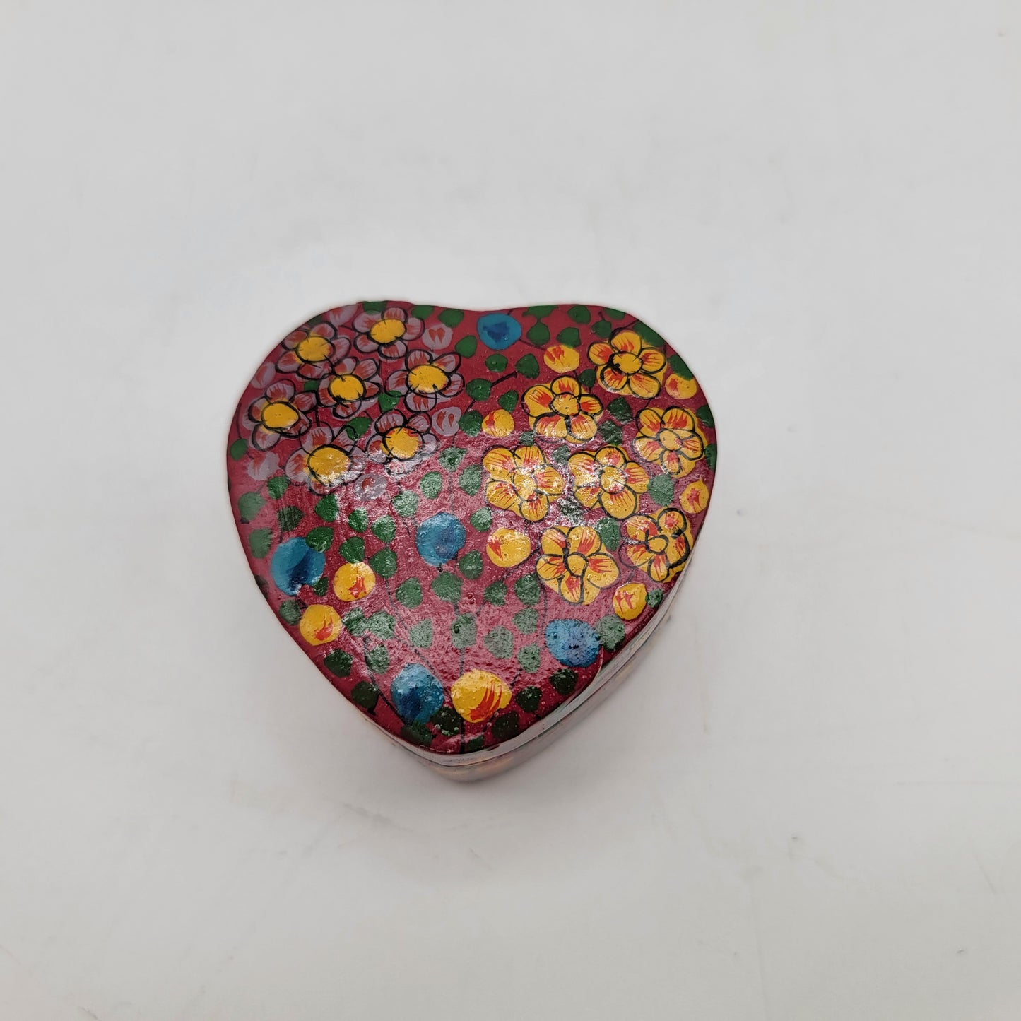 Kashmir India Paper Mache Heart Trinket Box
