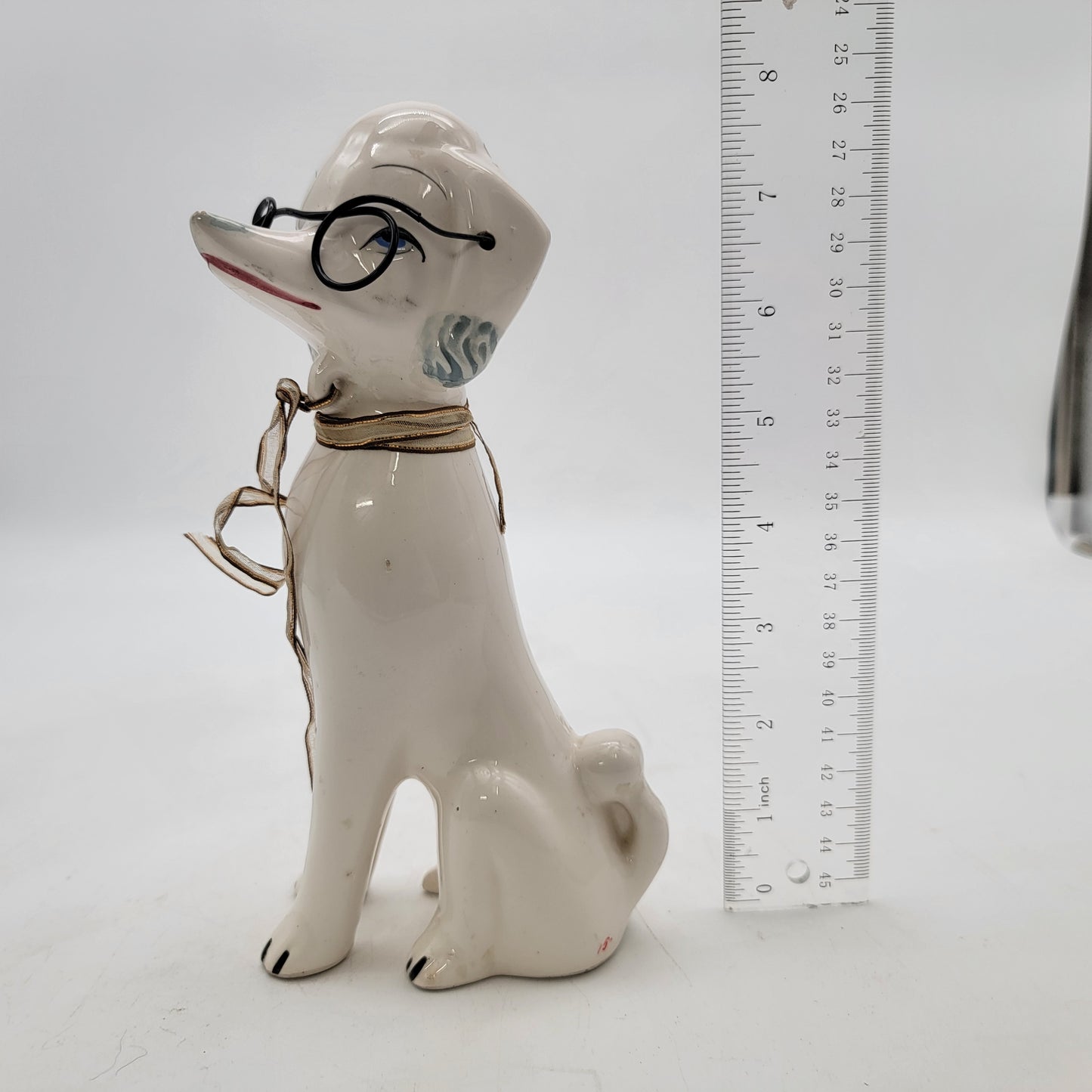 Vintage White Poodle with Glasses Figurine
