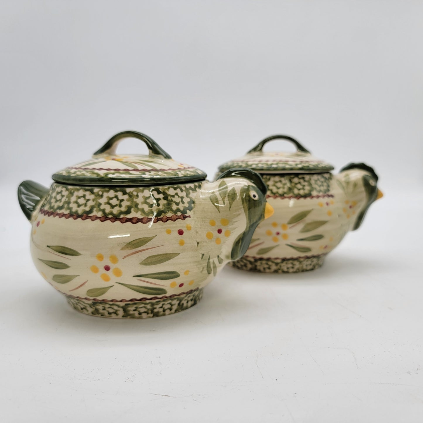 Pair of Temptations Old World Green Chicken Ramikens