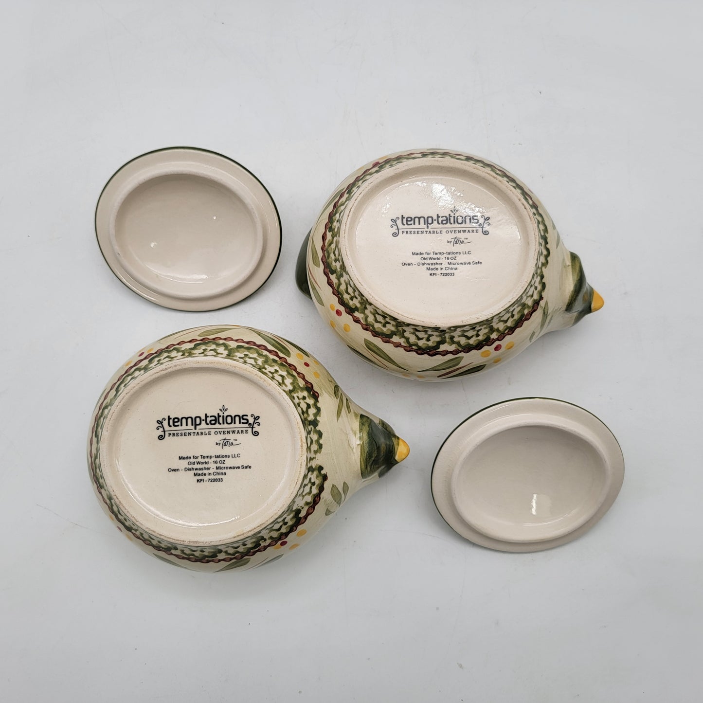 Pair of Temptations Old World Green Chicken Ramikens