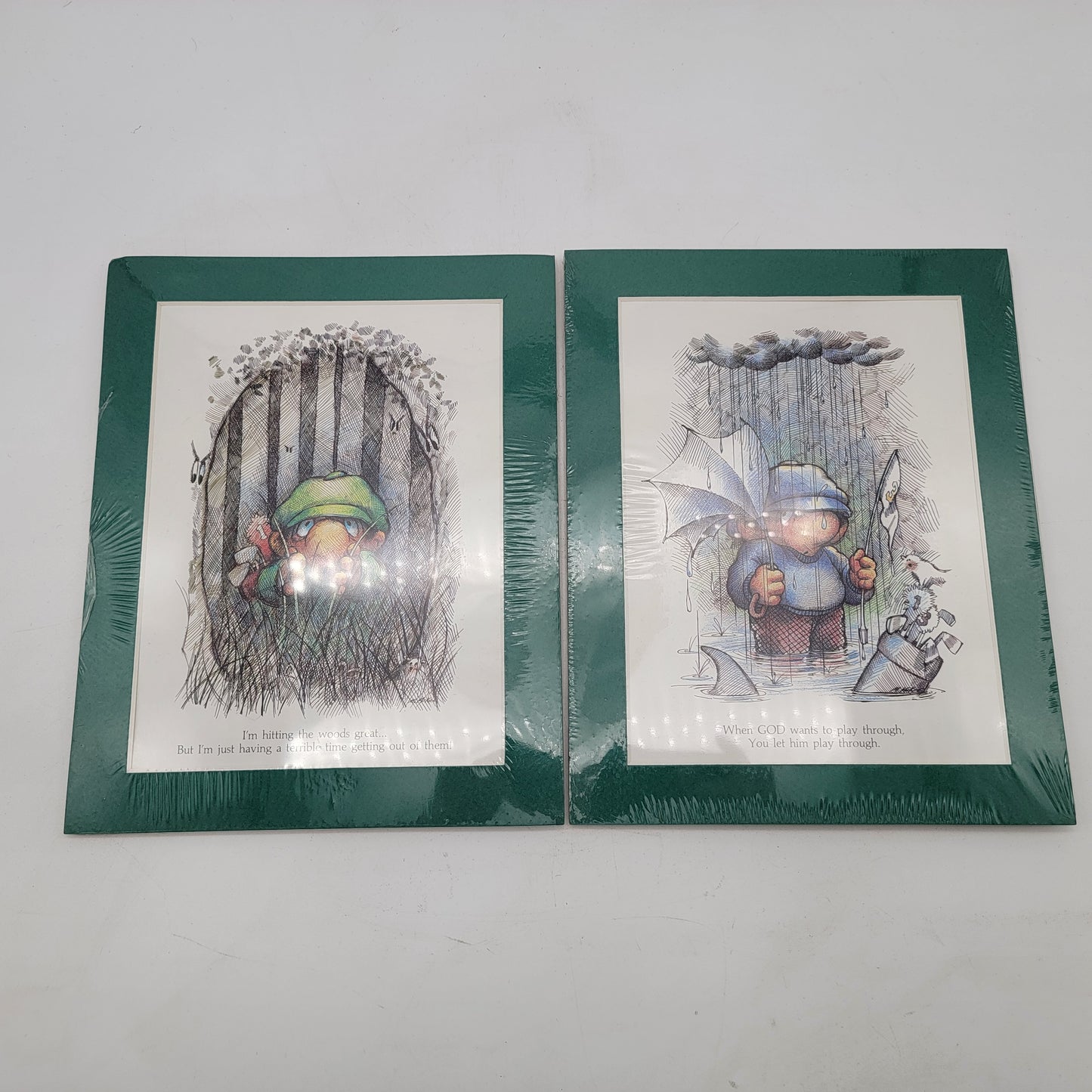 M.McKee Comical Golf Matted Prints (2)