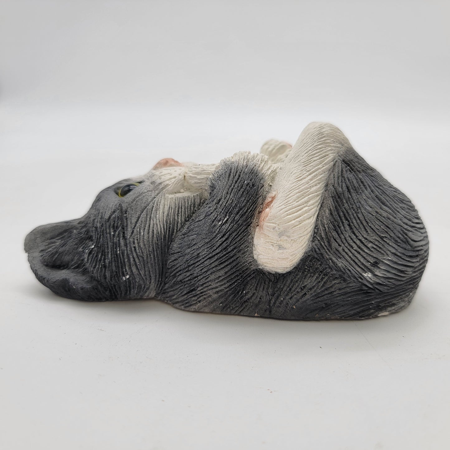Adorable Black and White Kitten Biting Tail Figurine