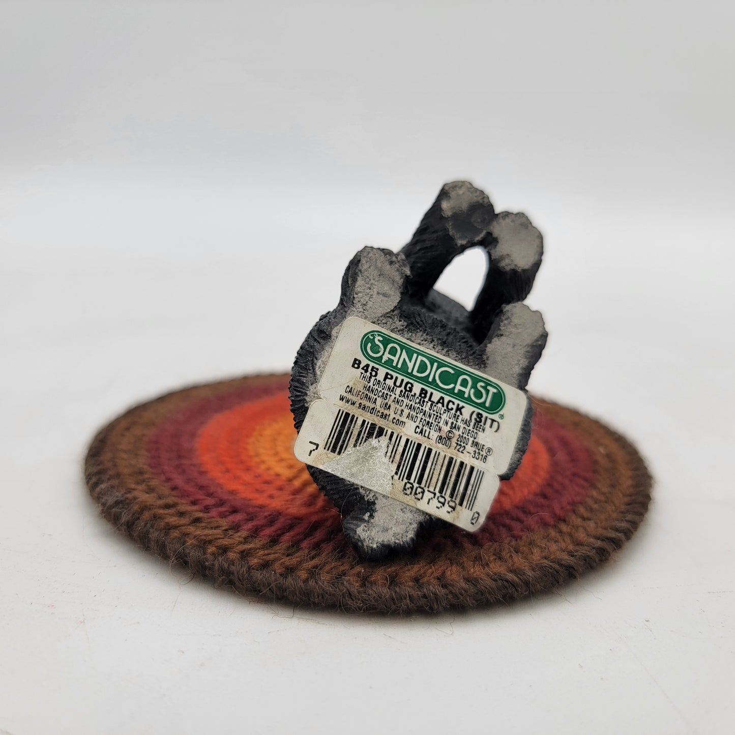 Sandicast Black Pug on Braided Rug Figurine