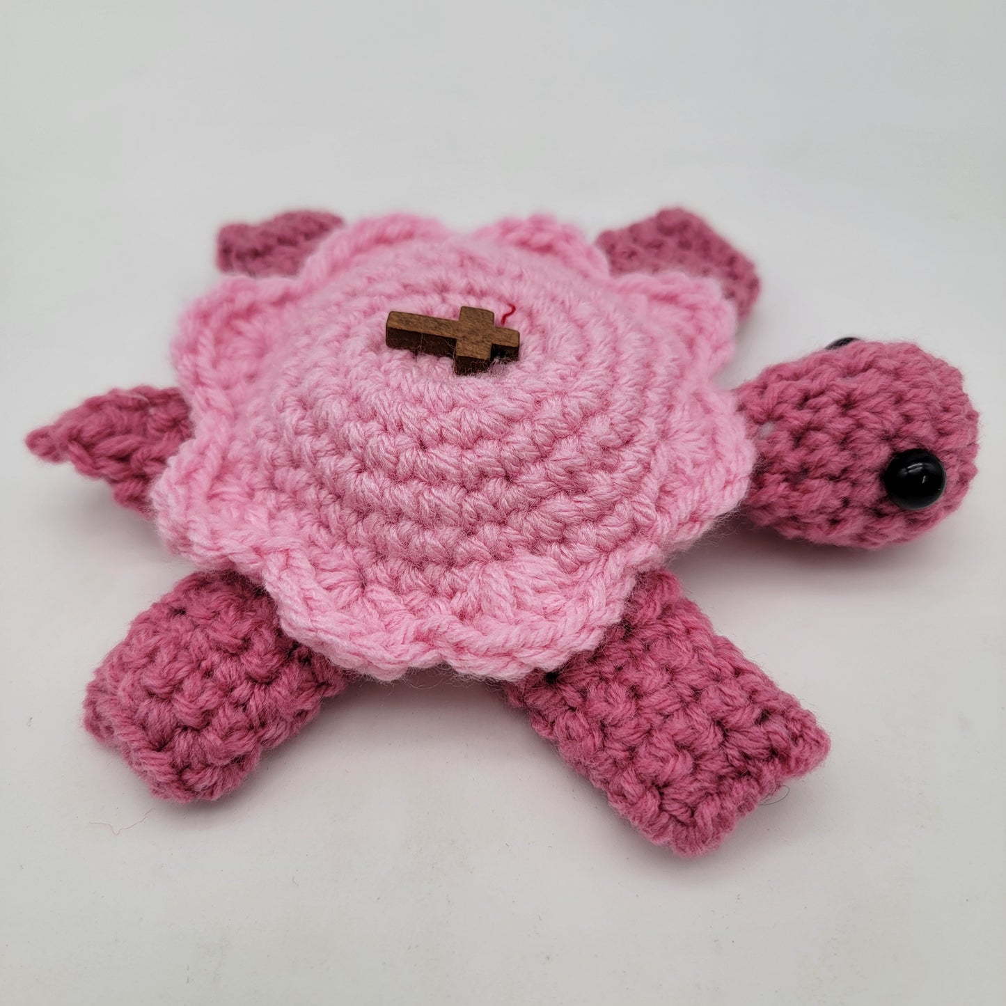 Hand Crocheted Turtle Pink on Pink with Cross