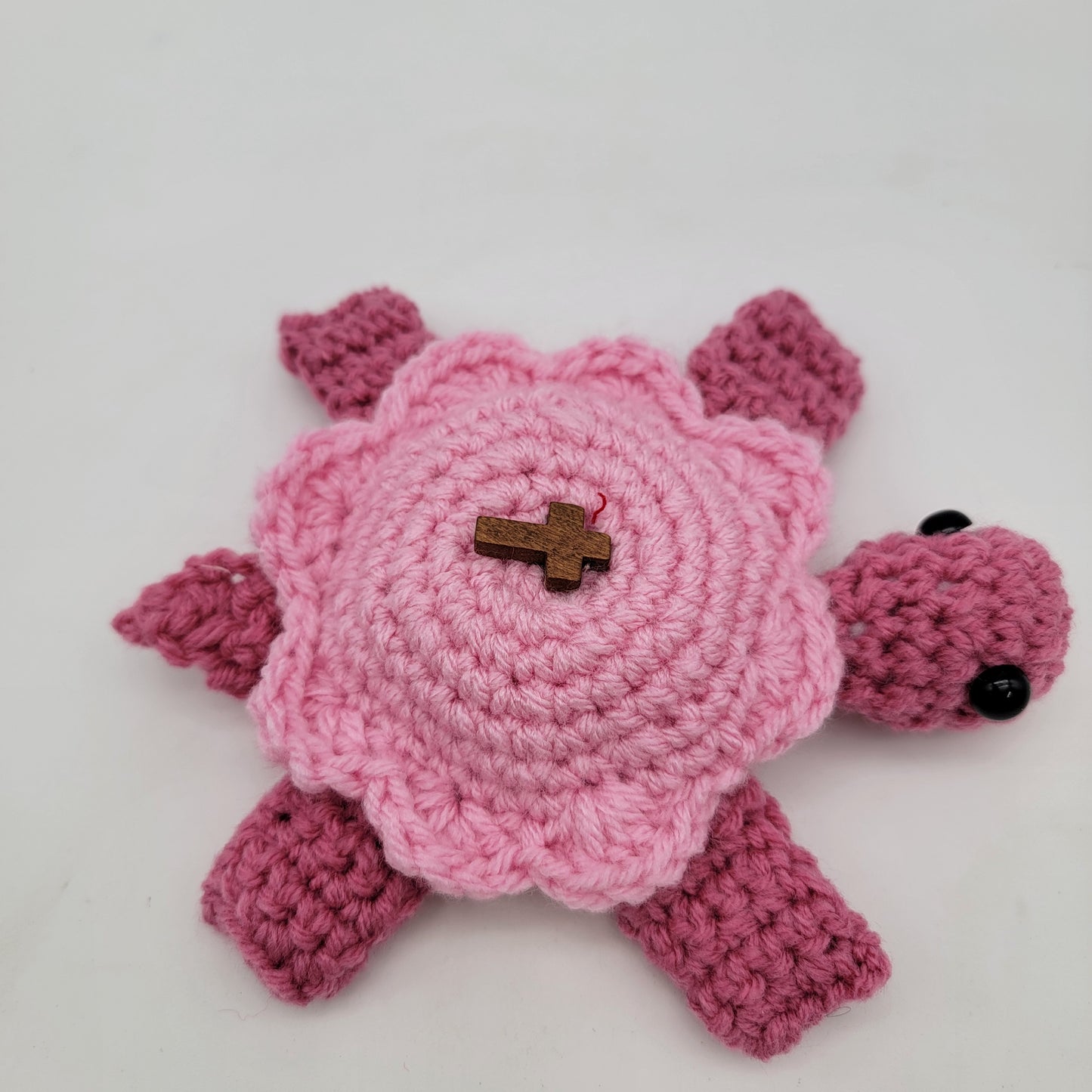 Hand Crocheted Turtle Pink on Pink with Cross