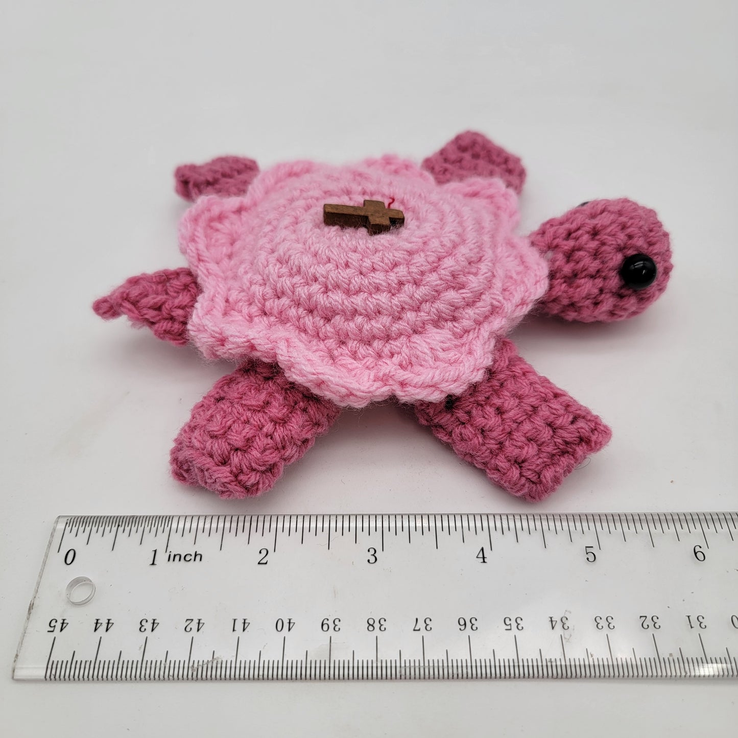 Hand Crocheted Turtle Pink on Pink with Cross