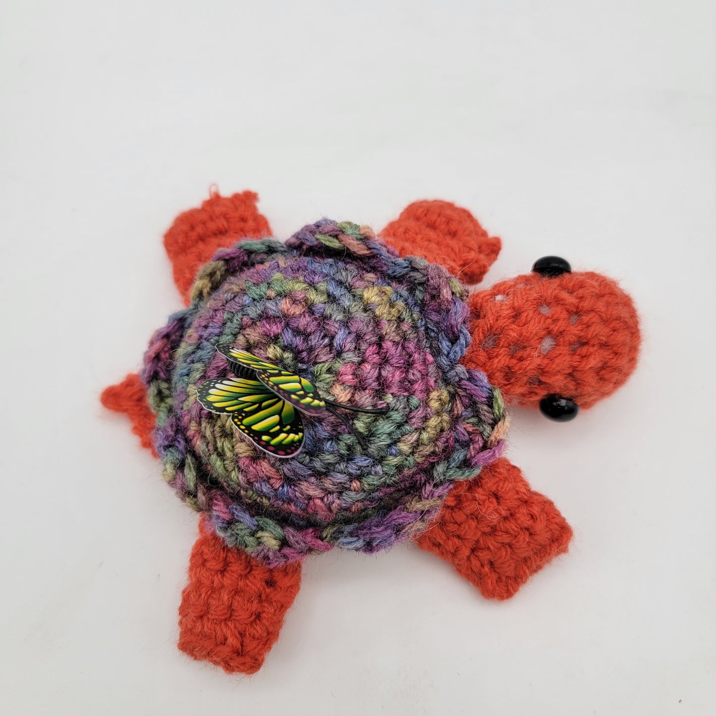 Hand Crocheted Turtle Orange with Butterfly