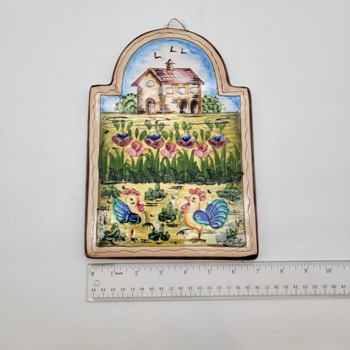 Cer-Brogi Italian Terracotta Wall Hanging Villa & Rooster Design