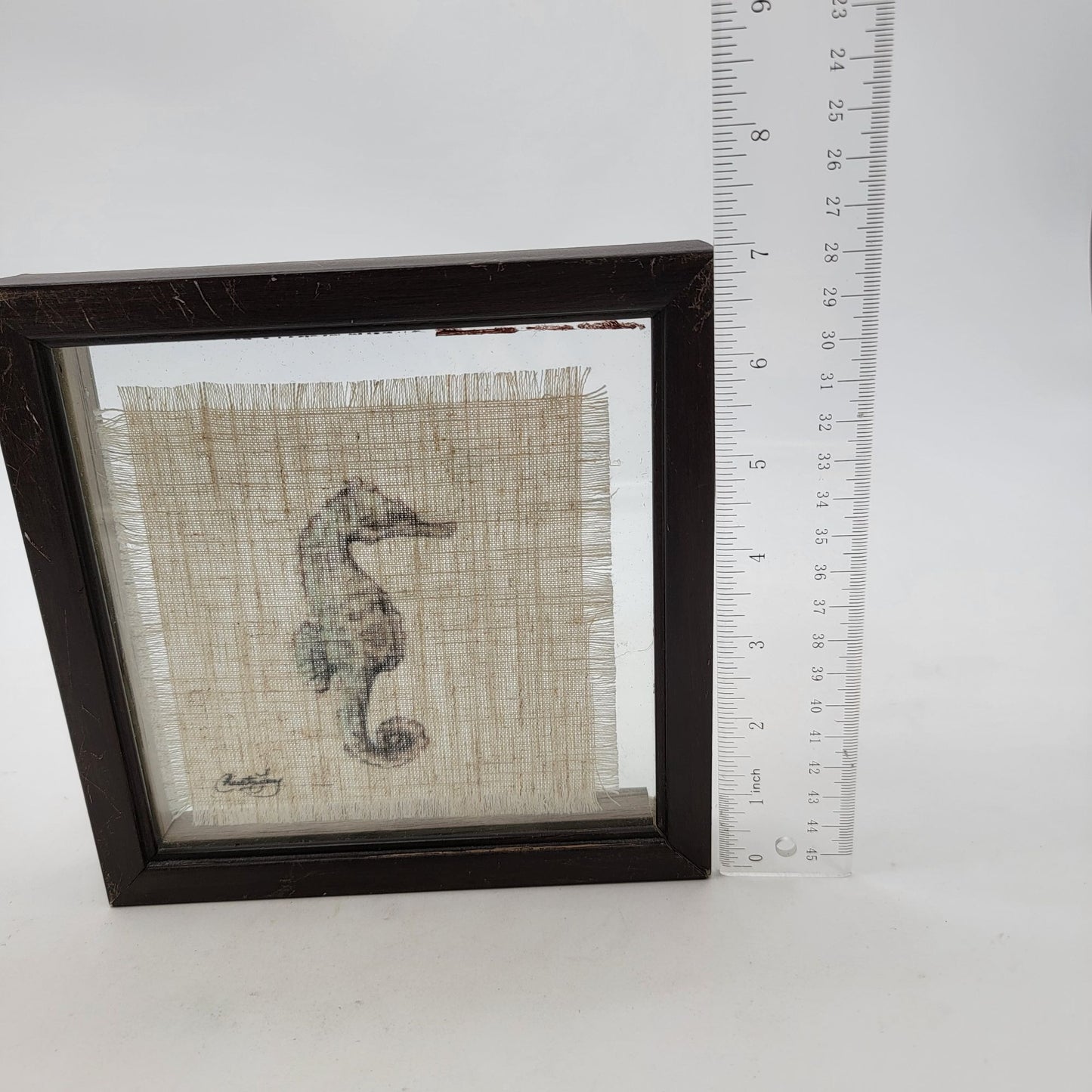 Framed Linen Seahorse Art Signed By Artist