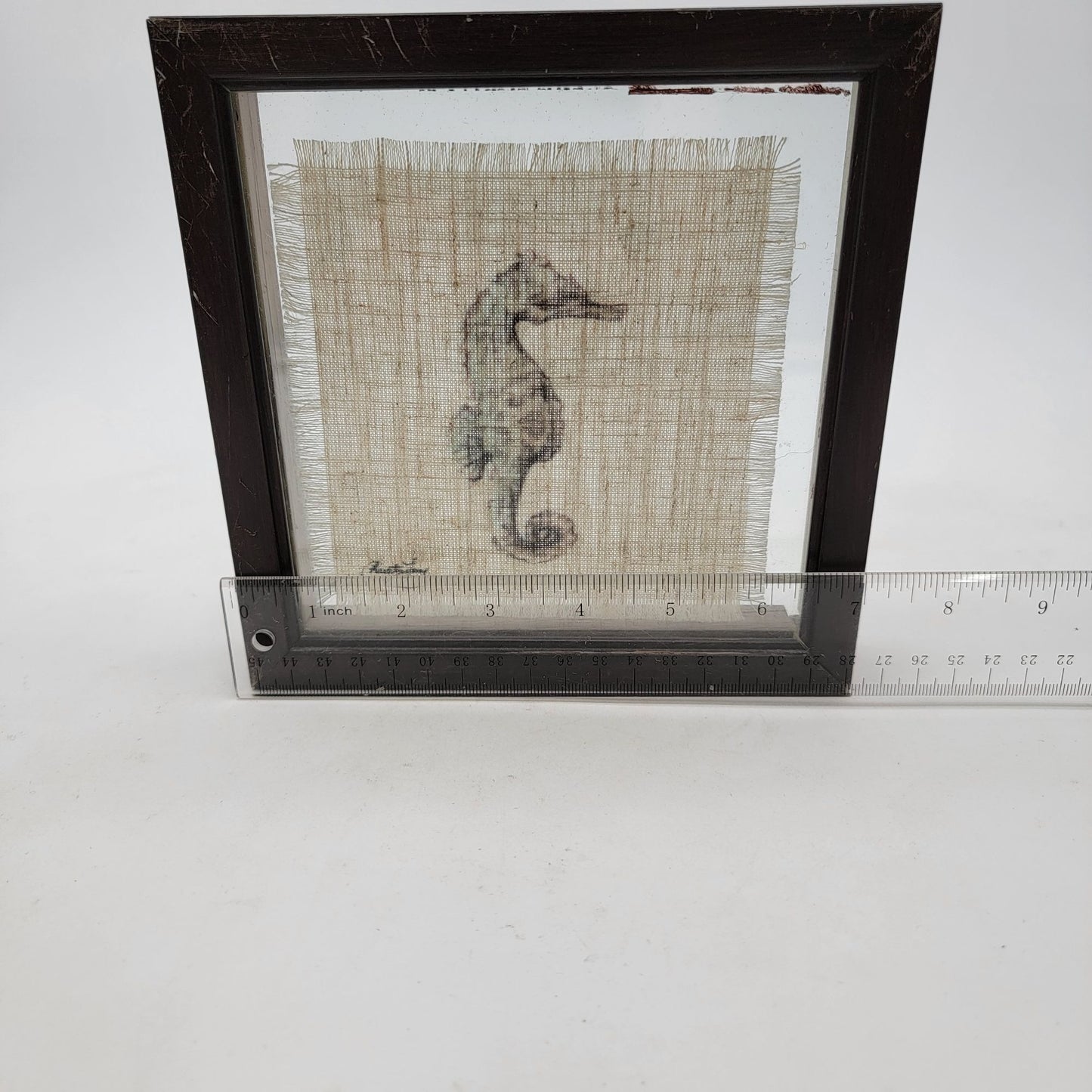 Framed Linen Seahorse Art Signed By Artist