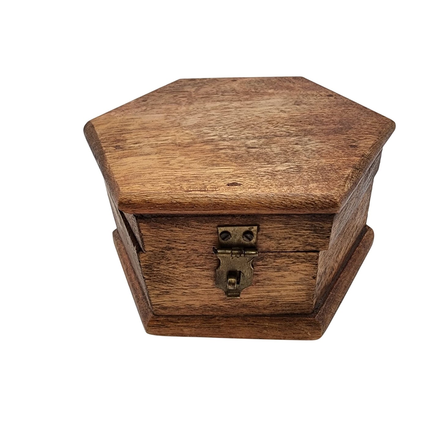 4 Hand Painted Eggs in Vintage Hexagon Wood Box With Brass Latch
