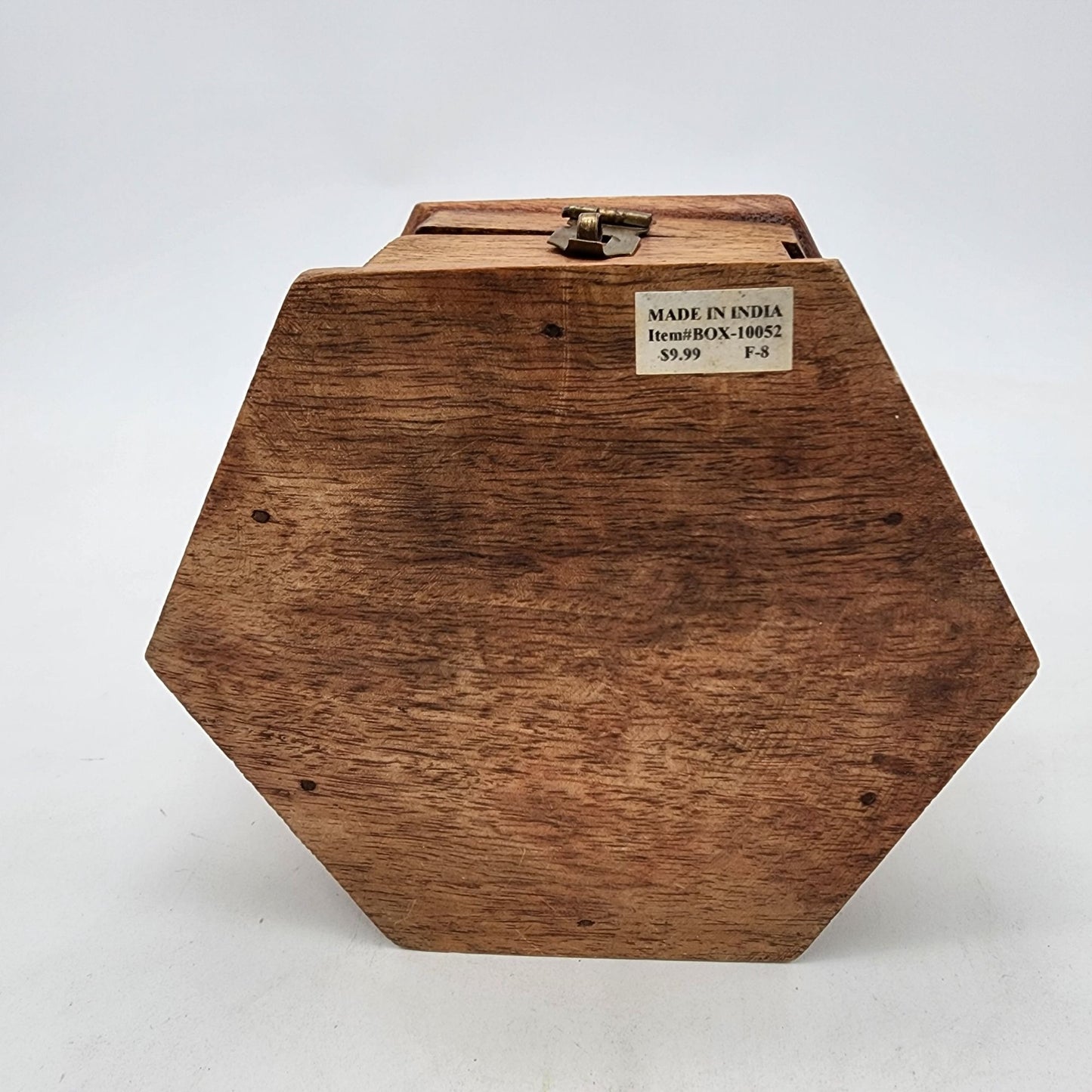 4 Hand Painted Eggs in Vintage Hexagon Wood Box With Brass Latch