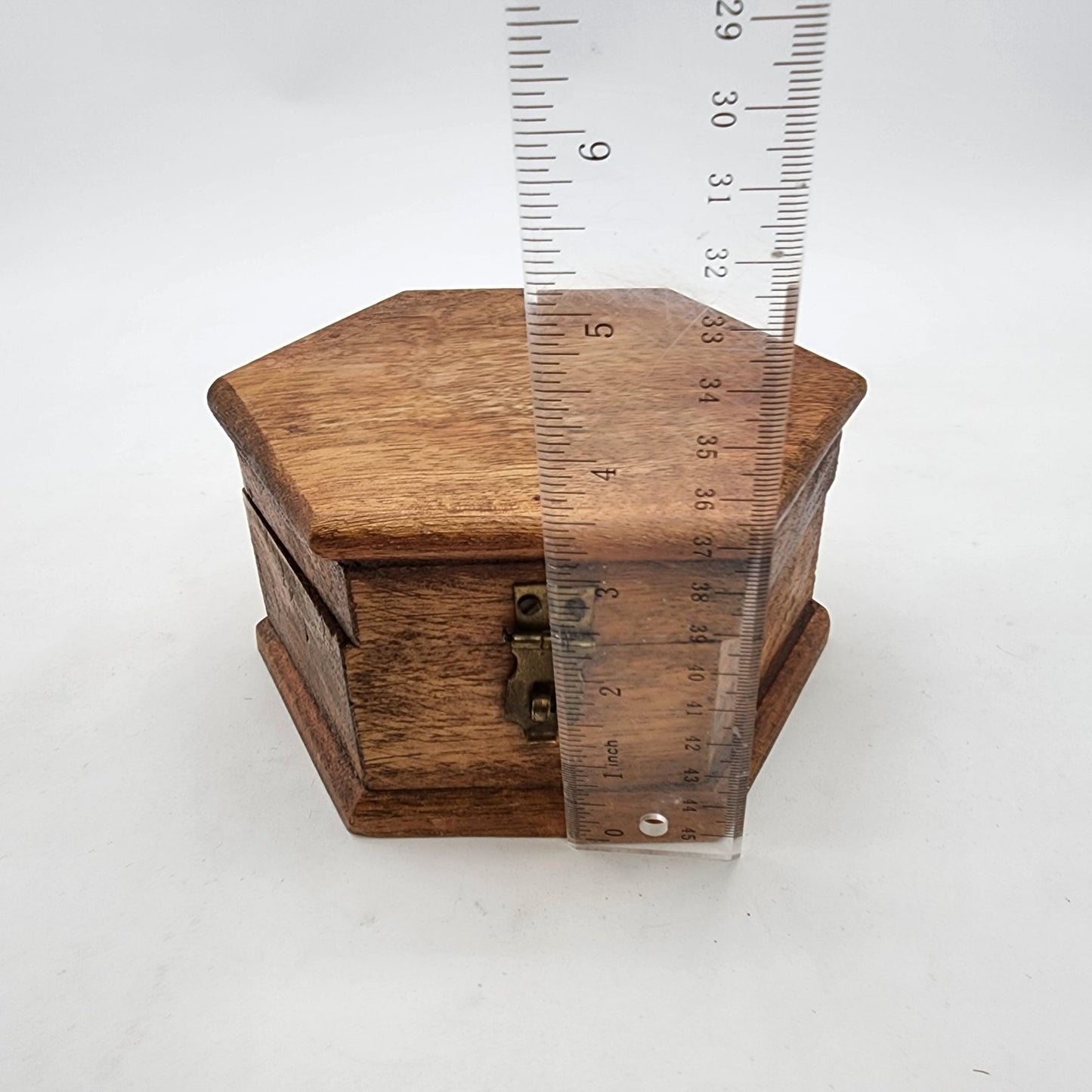 4 Hand Painted Eggs in Vintage Hexagon Wood Box With Brass Latch