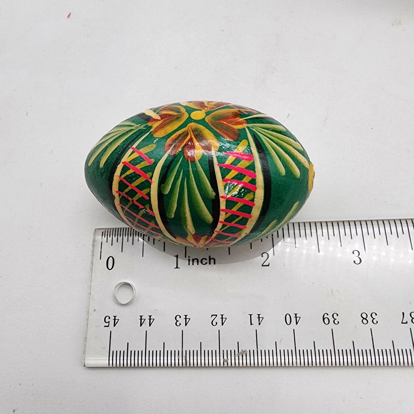 4 Hand Painted Eggs in Vintage Hexagon Wood Box With Brass Latch