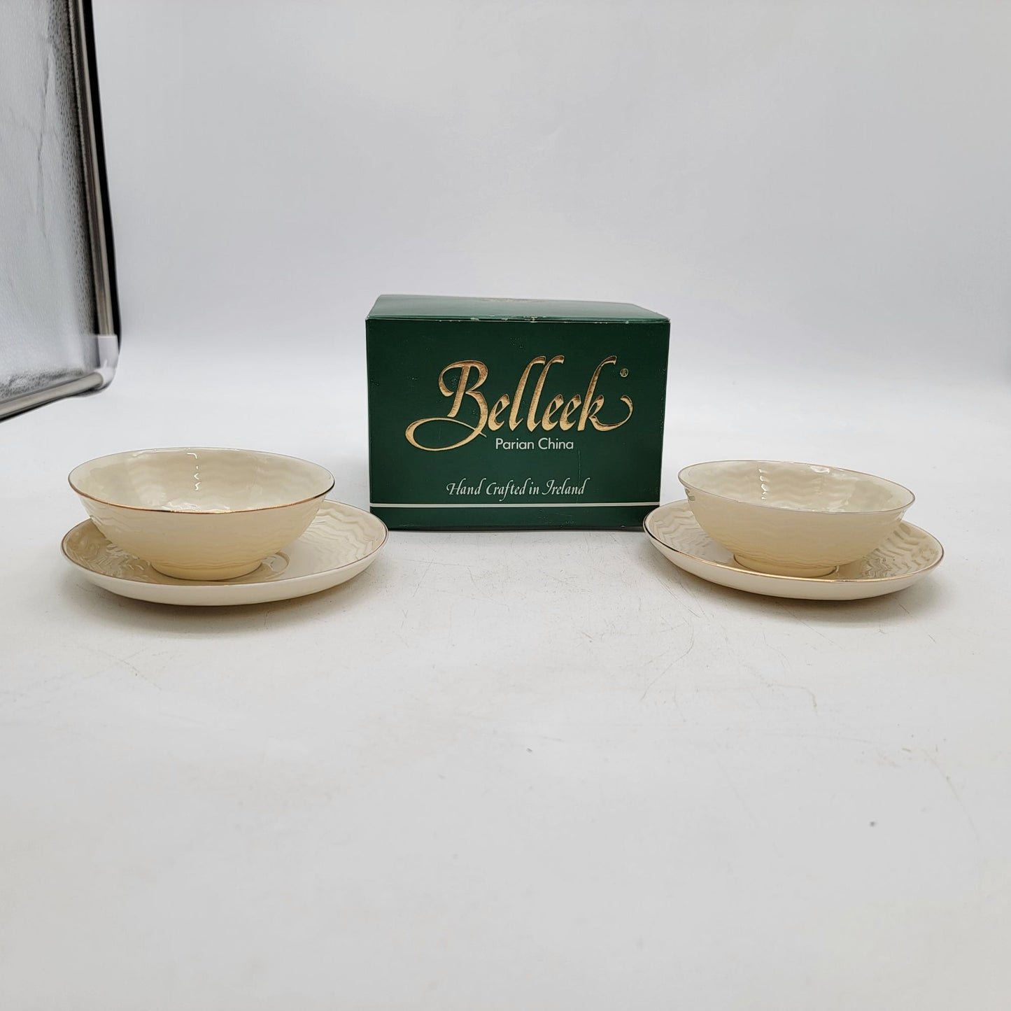Belleek Dragon Tea Set Teapot Creamer Sugar Bowl & Tea Cups with Saucers - as found