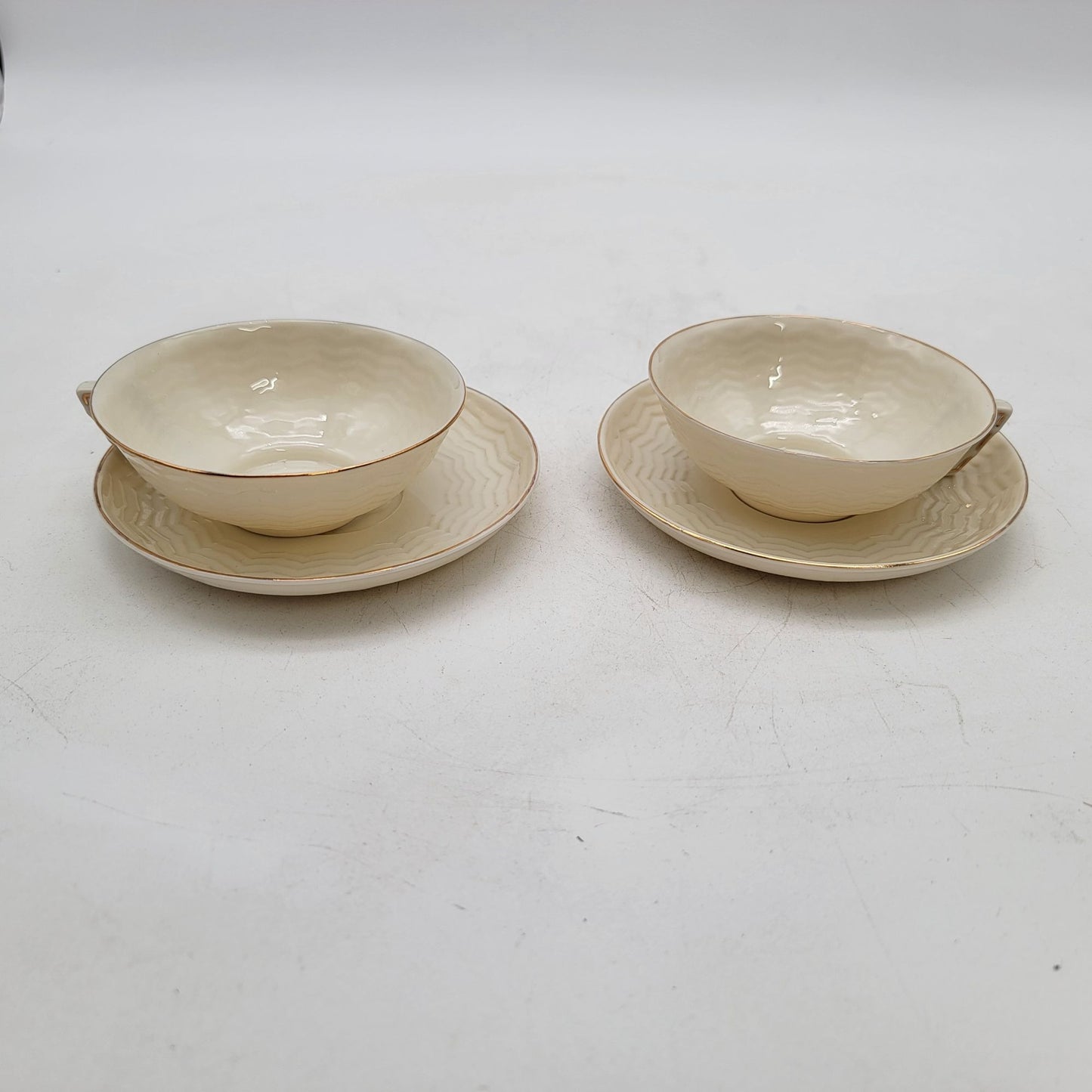 Belleek Dragon Tea Set Teapot Creamer Sugar Bowl & Tea Cups with Saucers - as found