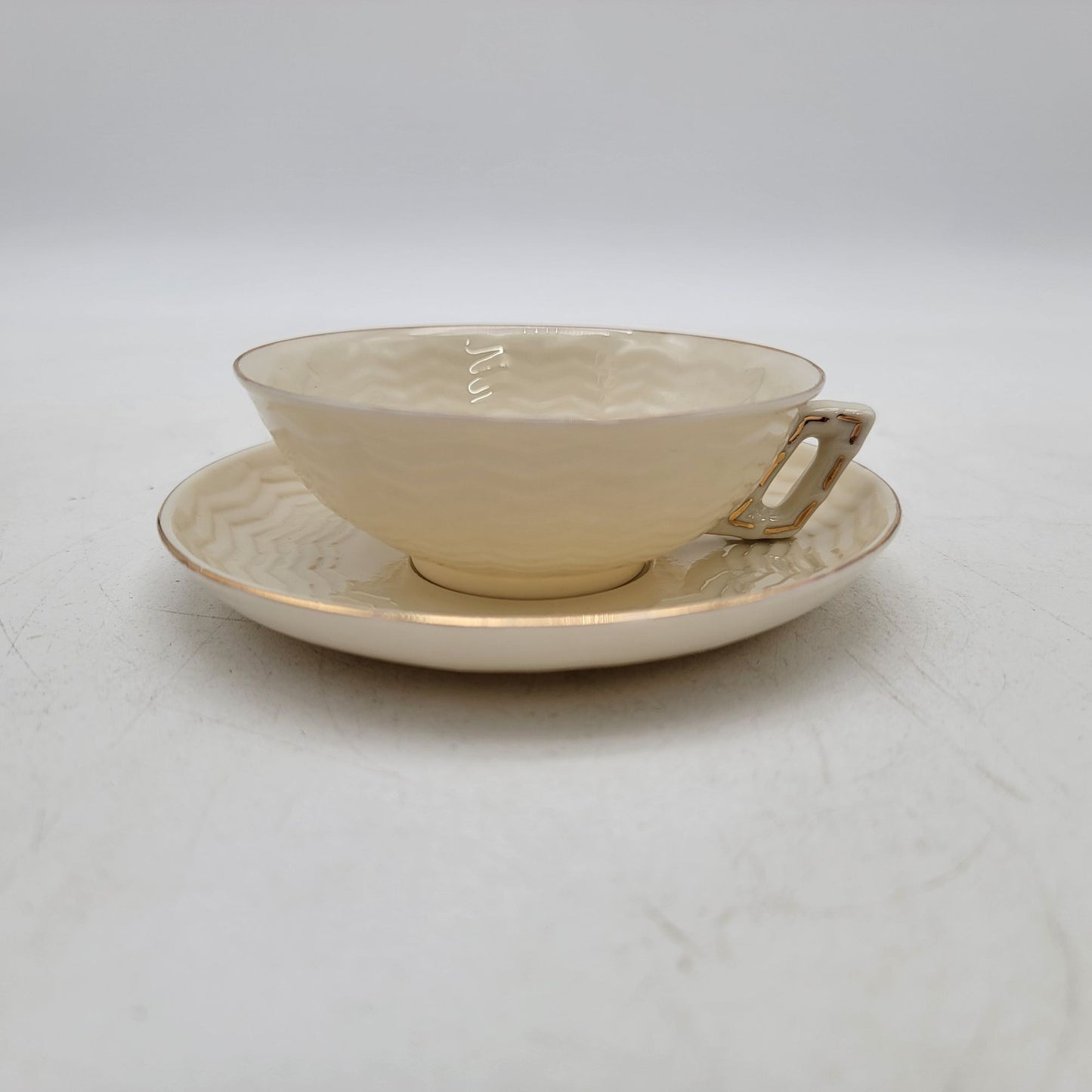 Belleek Dragon Tea Set Teapot Creamer Sugar Bowl & Tea Cups with Saucers - as found