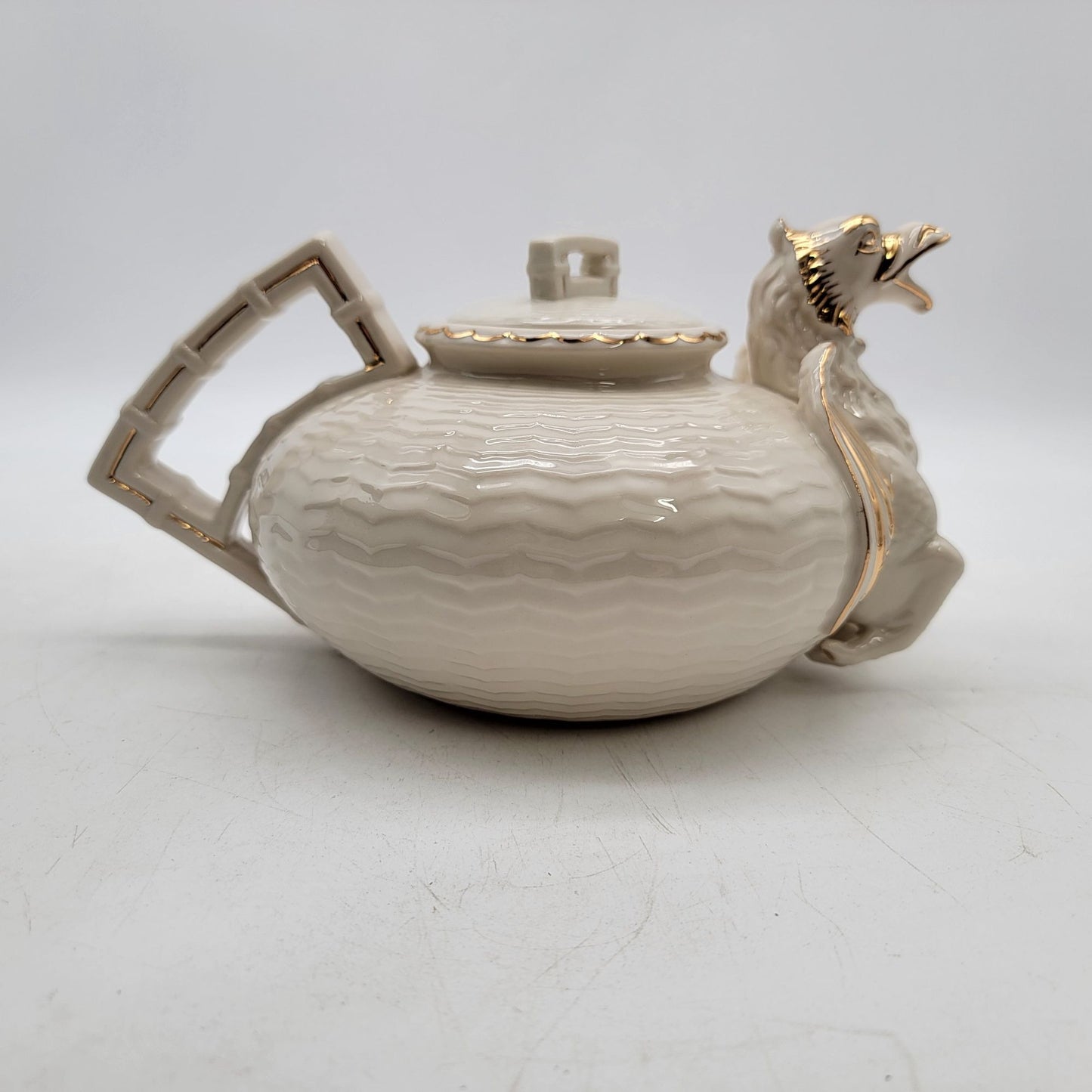 Belleek Dragon Tea Set Teapot Creamer Sugar Bowl & Tea Cups with Saucers - as found