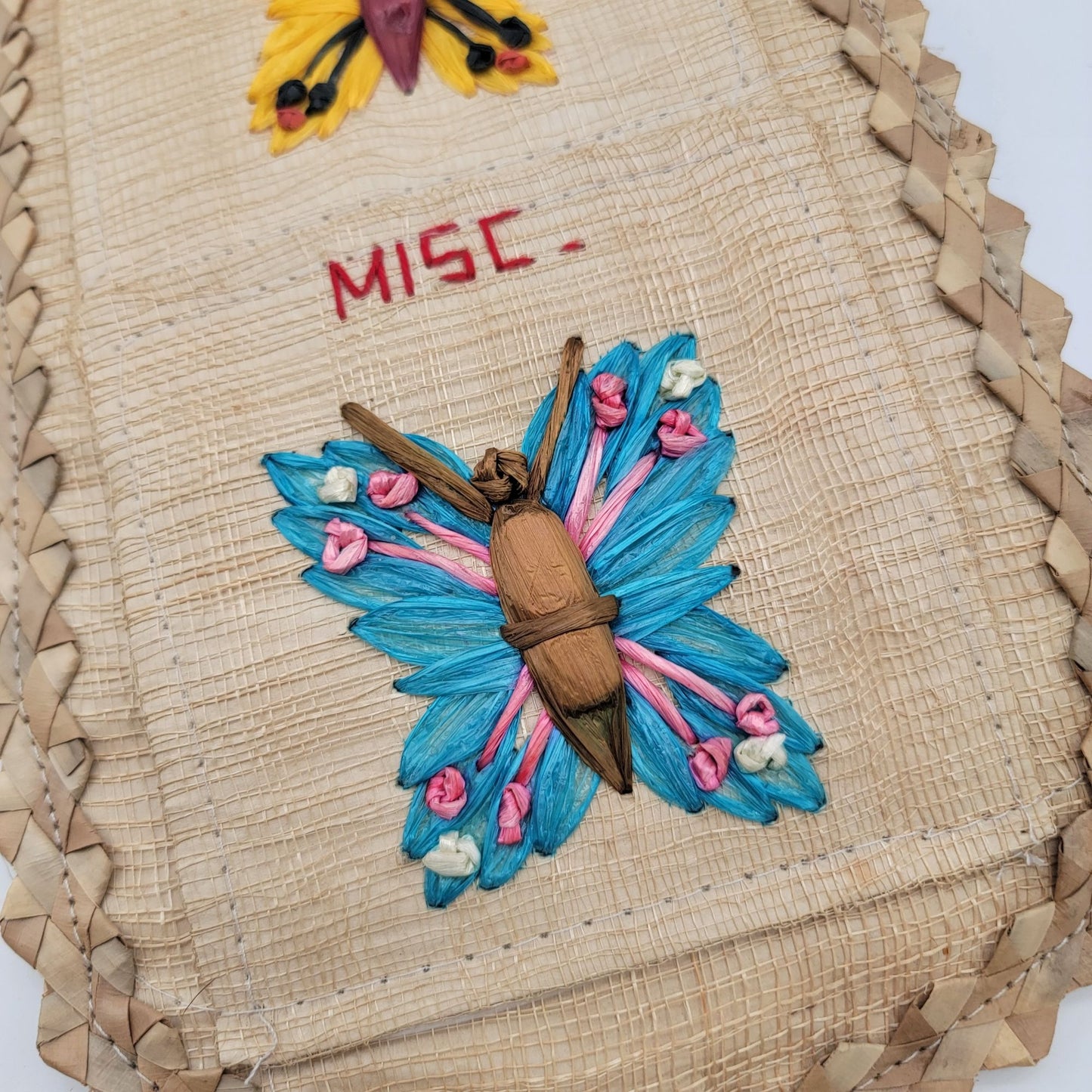 Vintage Bahamas Woven Wall Organizer With Butterfly Design For Letters Bills & Misc