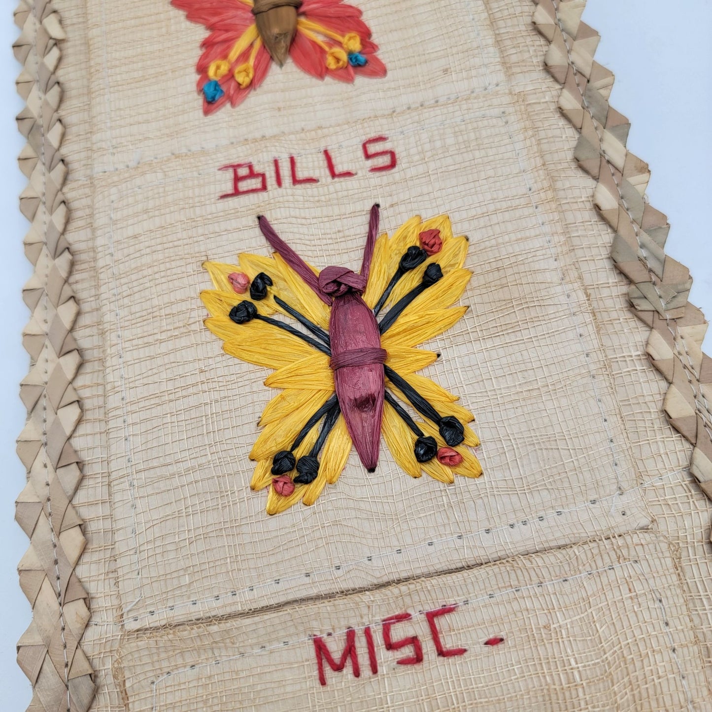 Vintage Bahamas Woven Wall Organizer With Butterfly Design For Letters Bills & Misc