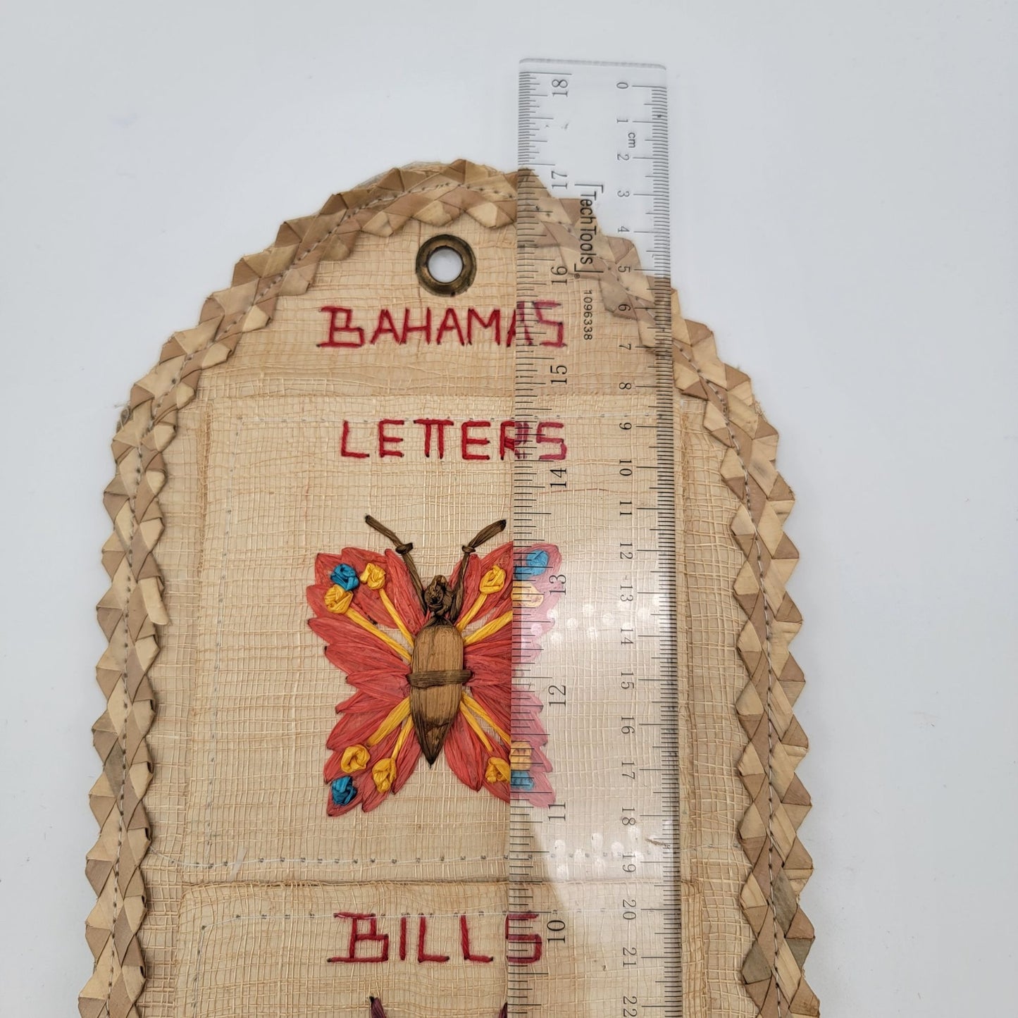 Vintage Bahamas Woven Wall Organizer With Butterfly Design For Letters Bills & Misc