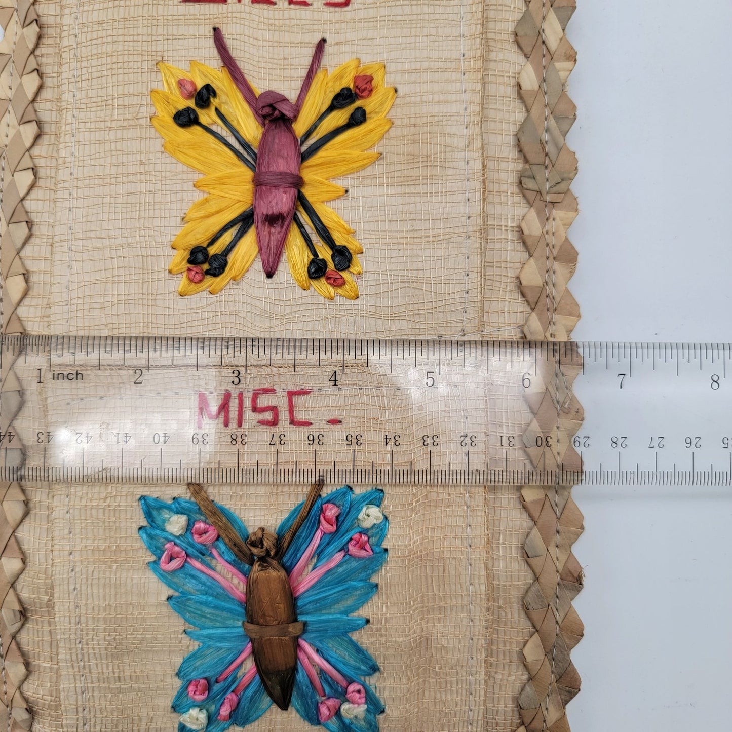 Vintage Bahamas Woven Wall Organizer With Butterfly Design For Letters Bills & Misc