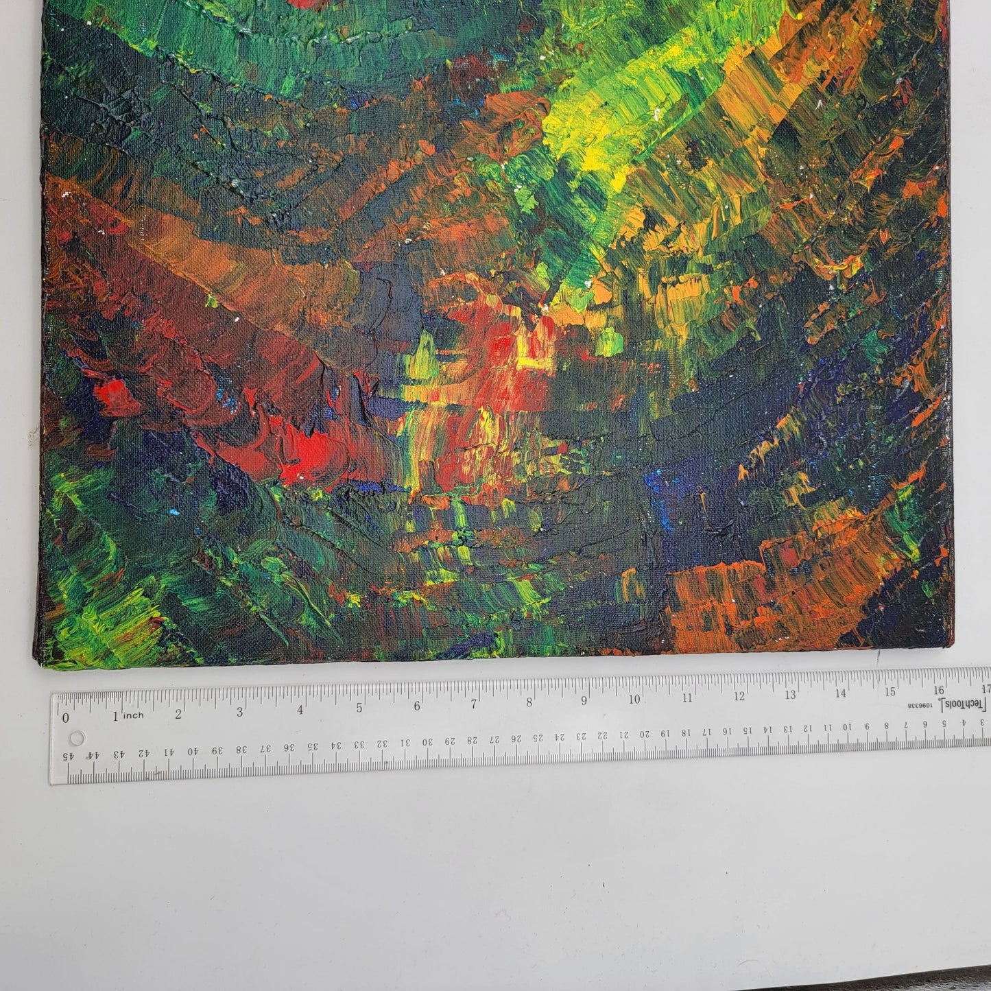 Abstract Impasto Original Painting On Canvas By June Lowe Vibrant Red Green Yellow