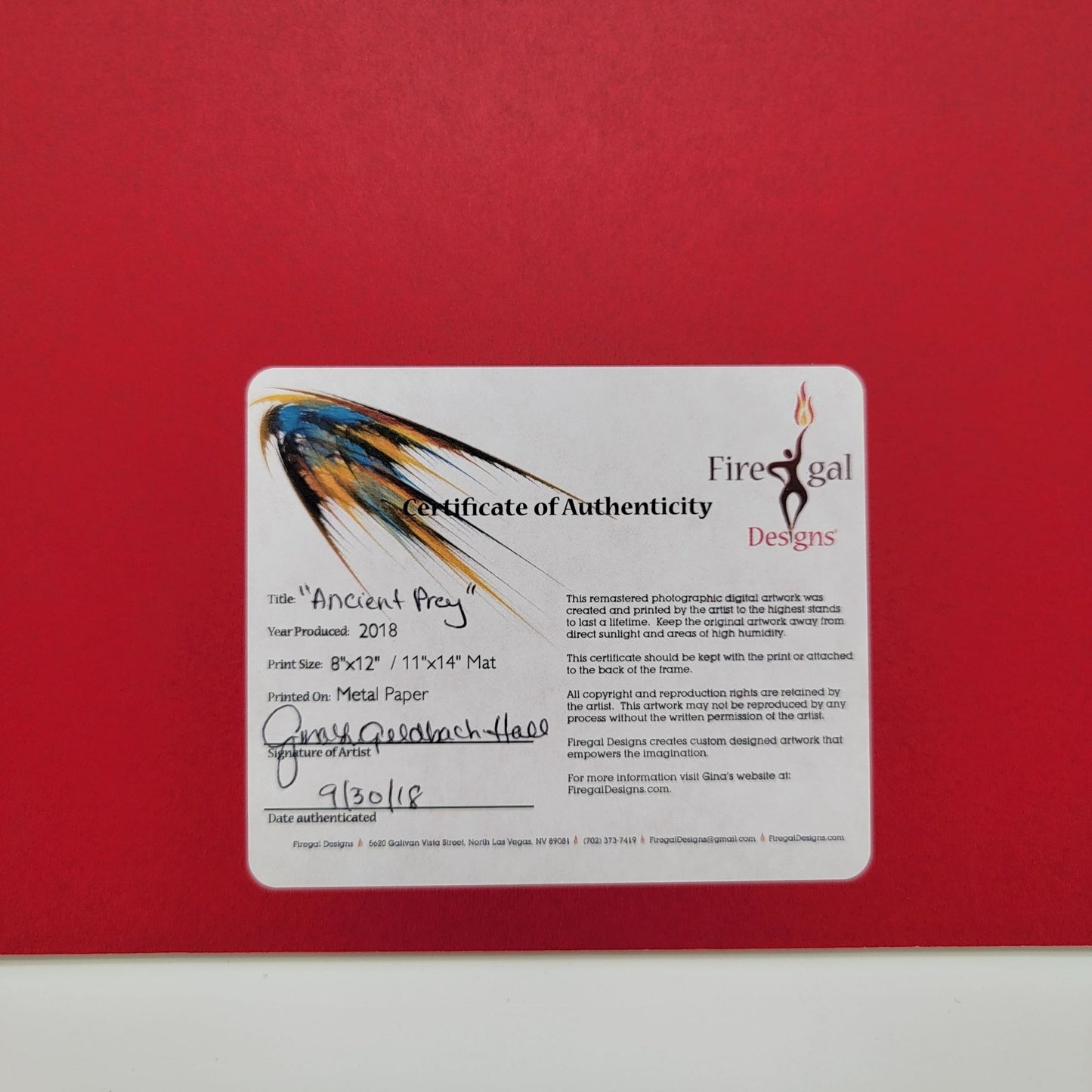 "Ancient Prey" By Gina Geldbach-Hall 2018 Firegal Designs 8x12" Print On Metal Paper