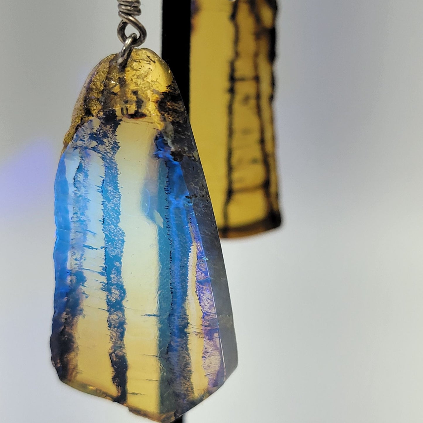 Natural Amber Crystal Slice Statement Dangle Earrings