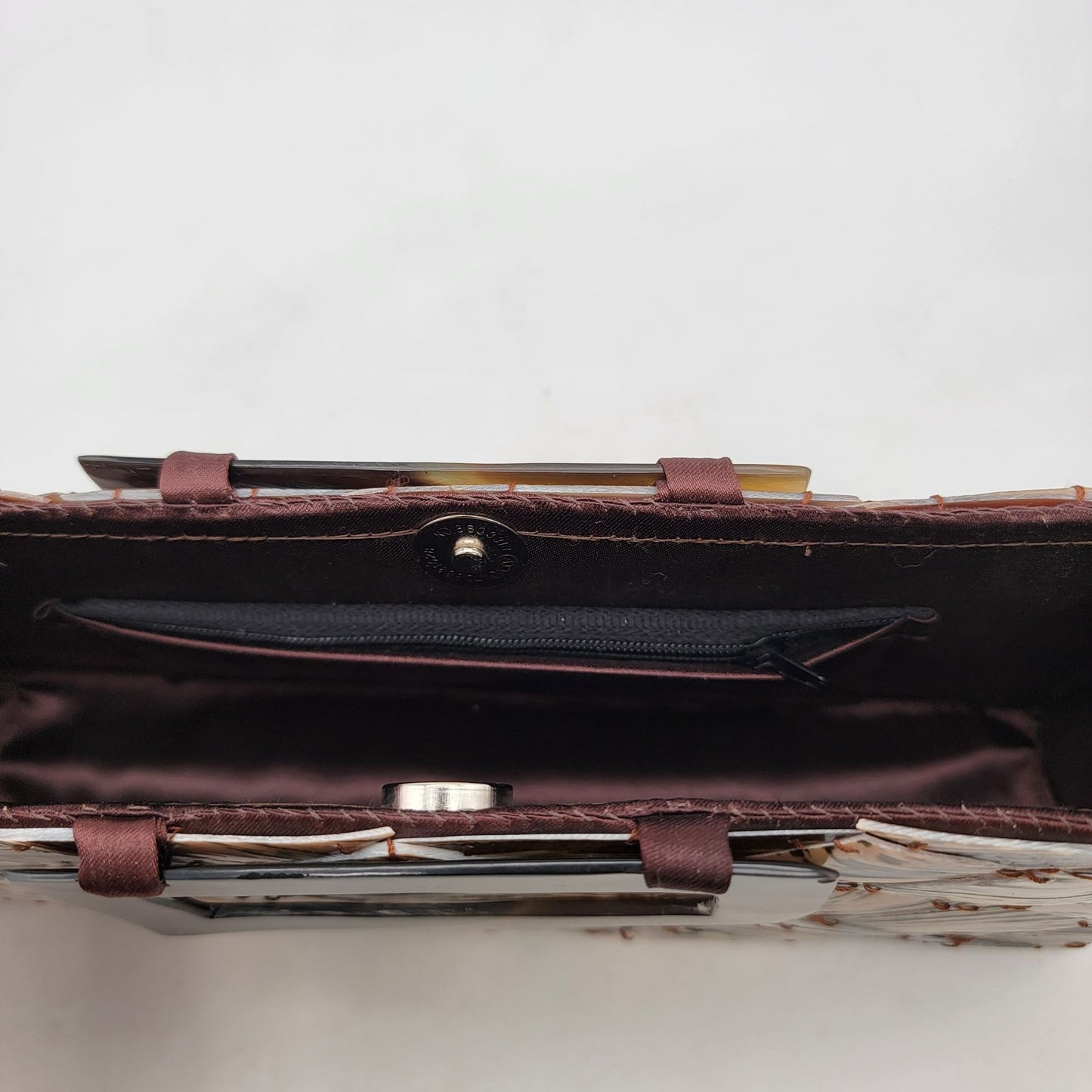 Shell Tiled Clutch Purse With Lucite Tortoise Shell Handles