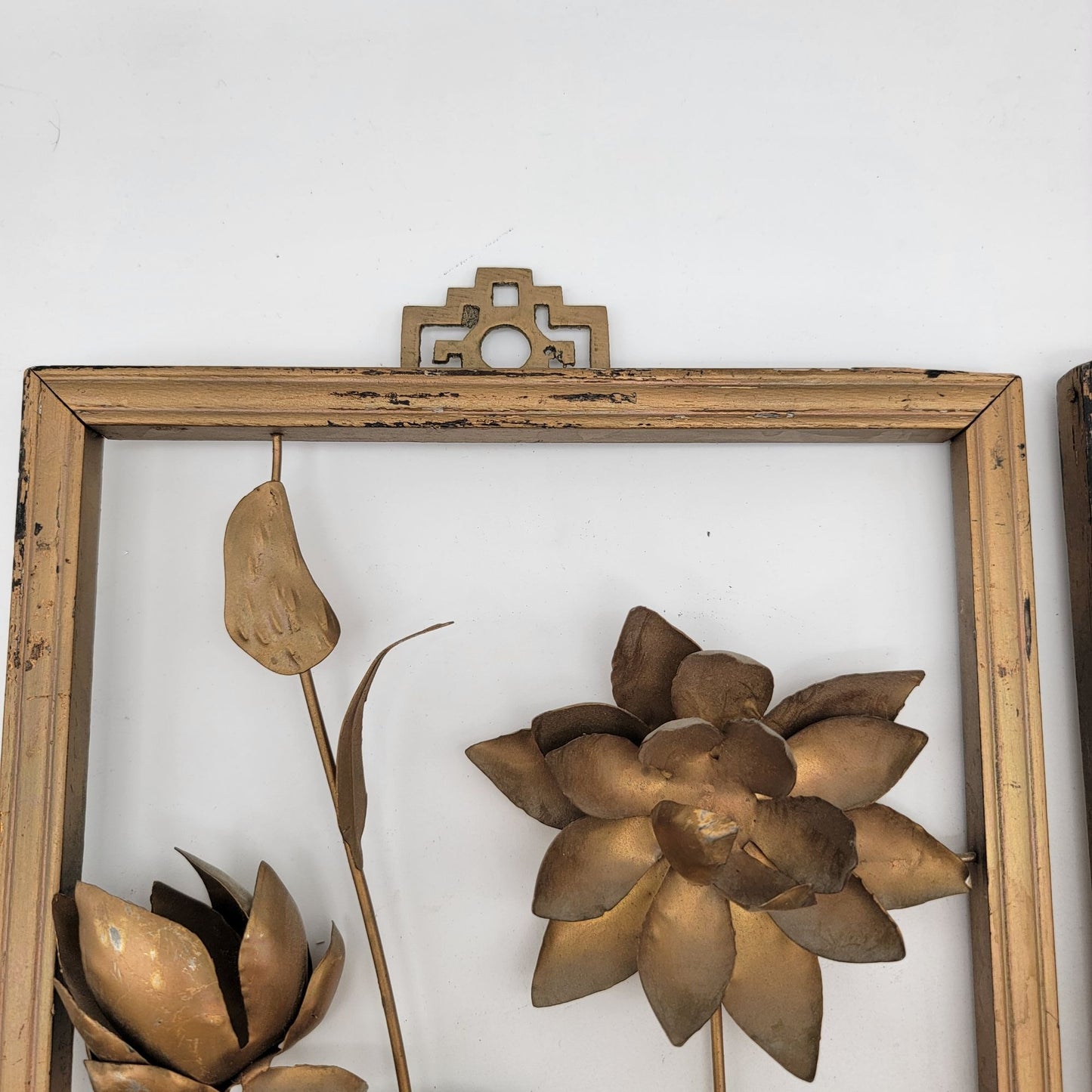 Vintage Asian Floral Wall Art Gold Tone Openwork Panels Set Of 4