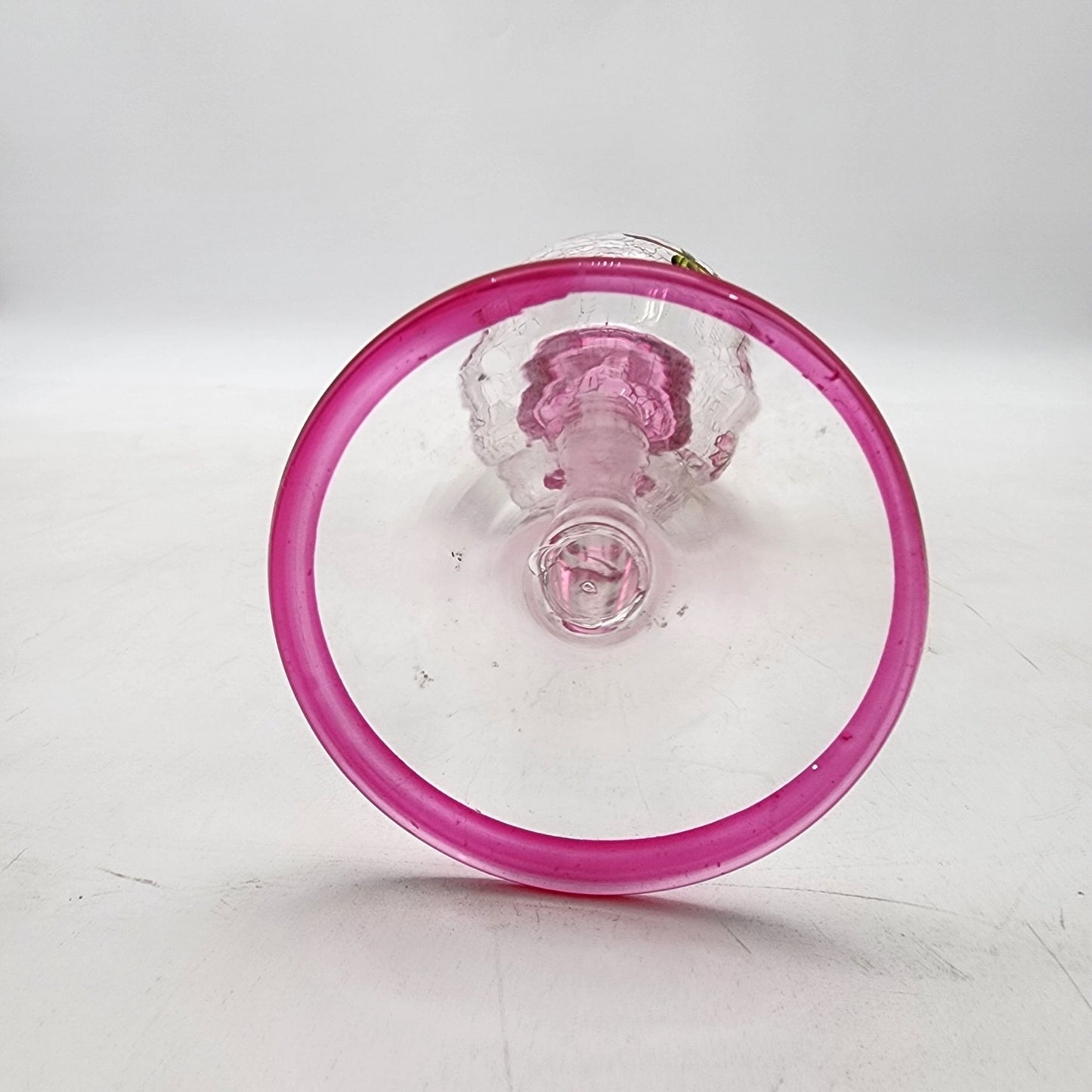 Pink Floral Bird Crackle Glass Goblet Candle Holder