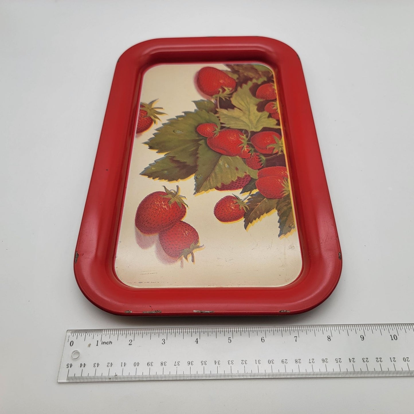 Set Of 3 Mid-Century Metal Snack Trays Strawberry