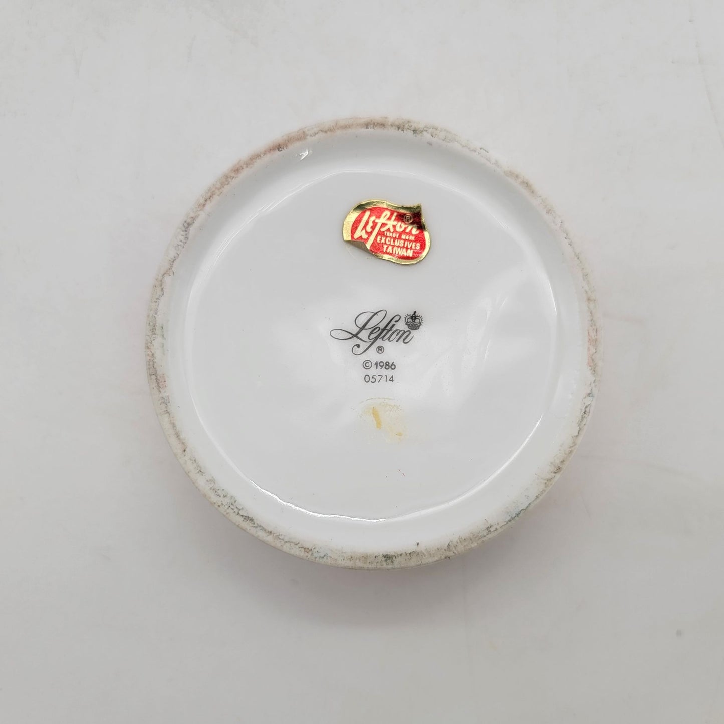 Vintage Lefton China Floral Pattern Lidded Trinket Box With Butterfly Knob