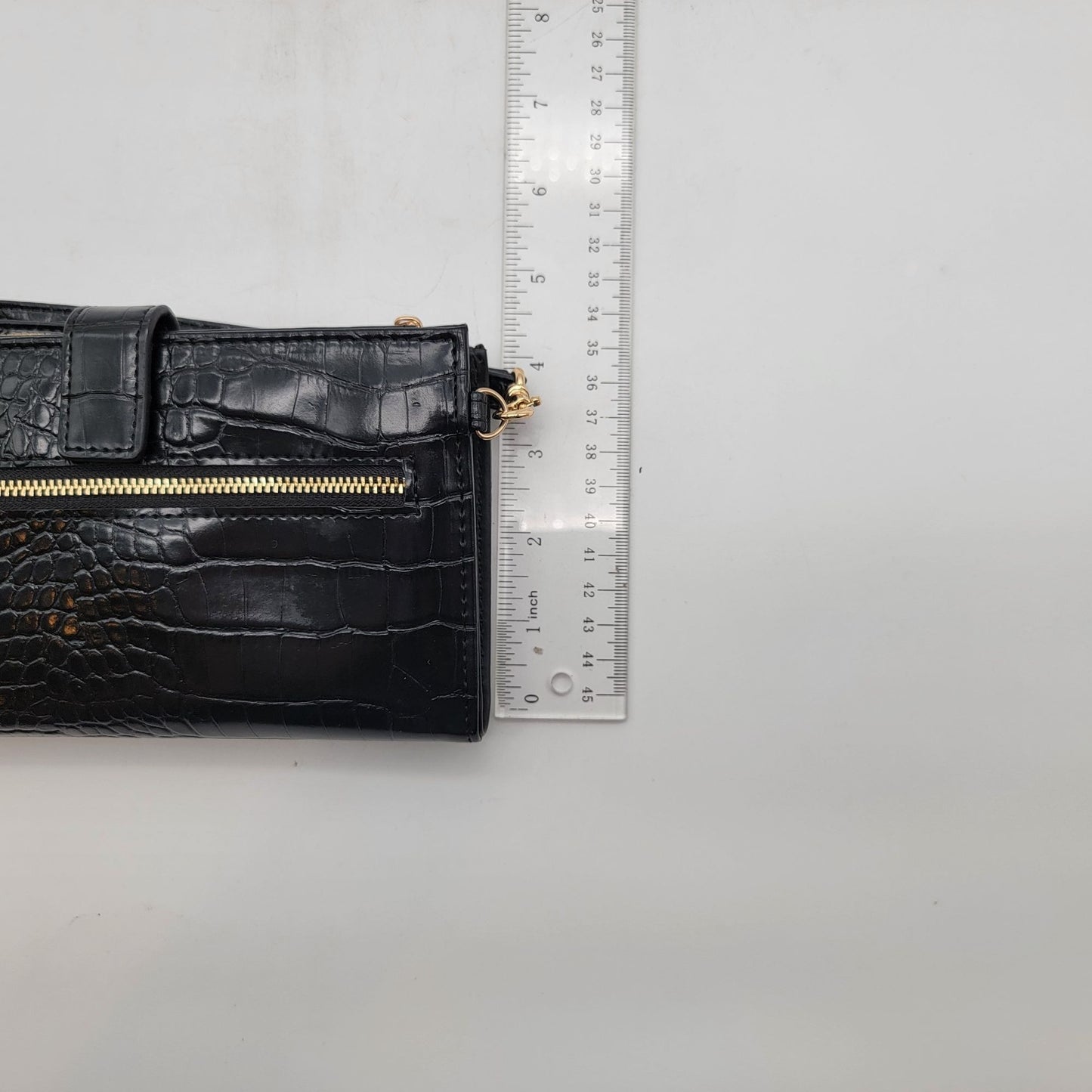 Anne Klein Black Croc-Embossed Horse Bit Wristlet Wallet