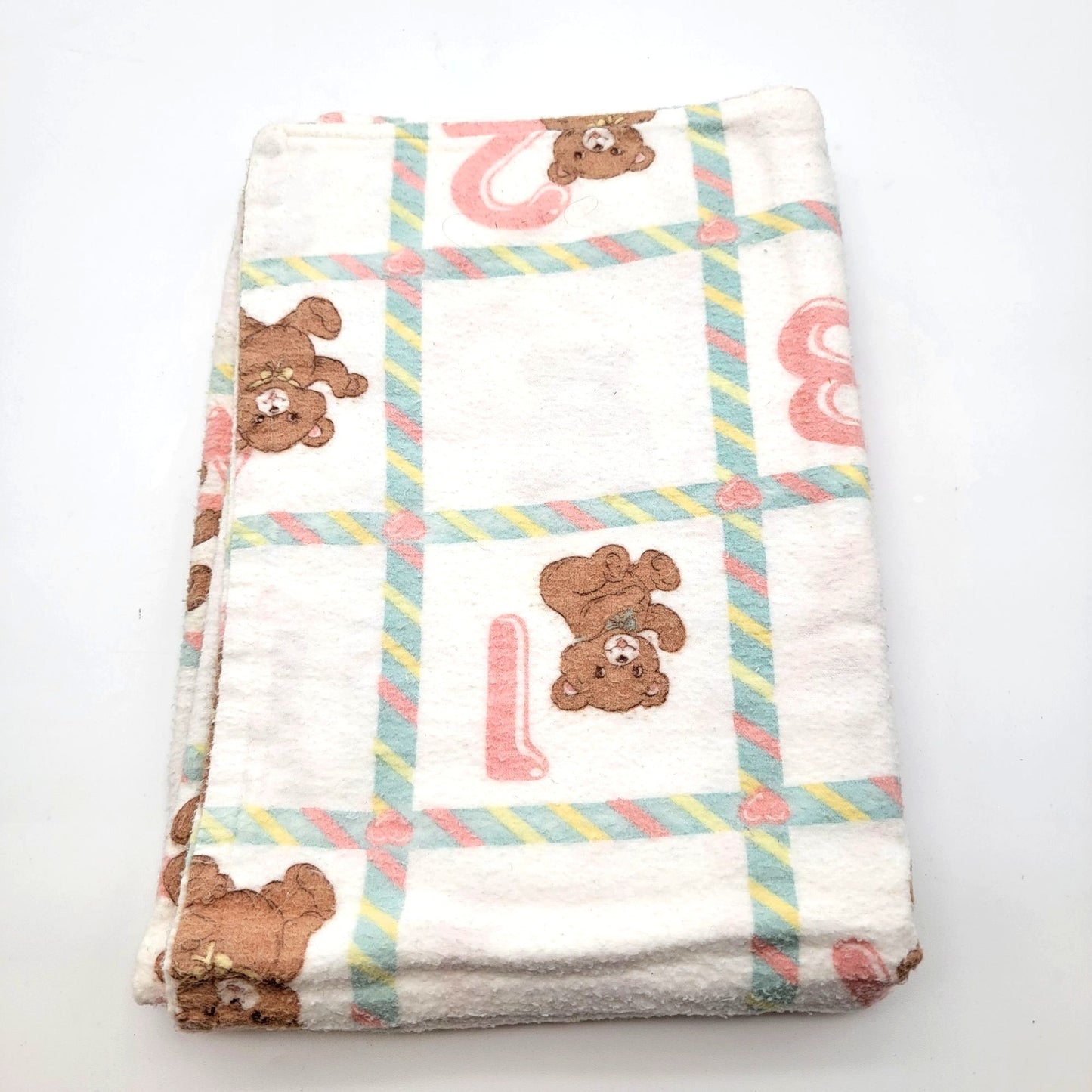Vintage 1980's Dundee Cotton Flannel Receiving Blanket Teddy Bears