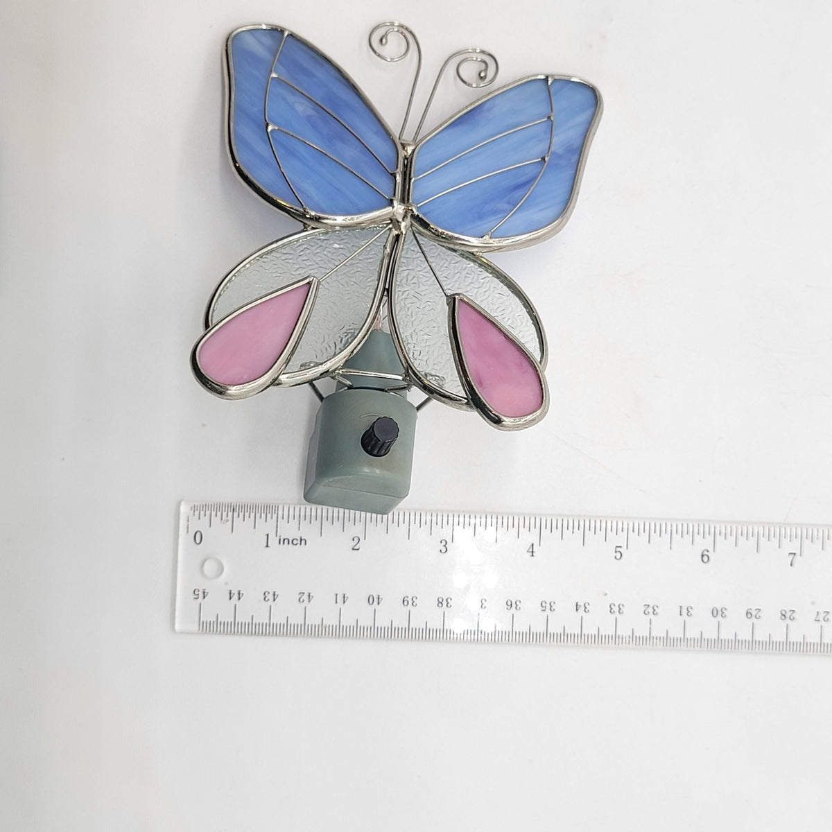 Stained Glass Butterfly Night Light Blue Pink