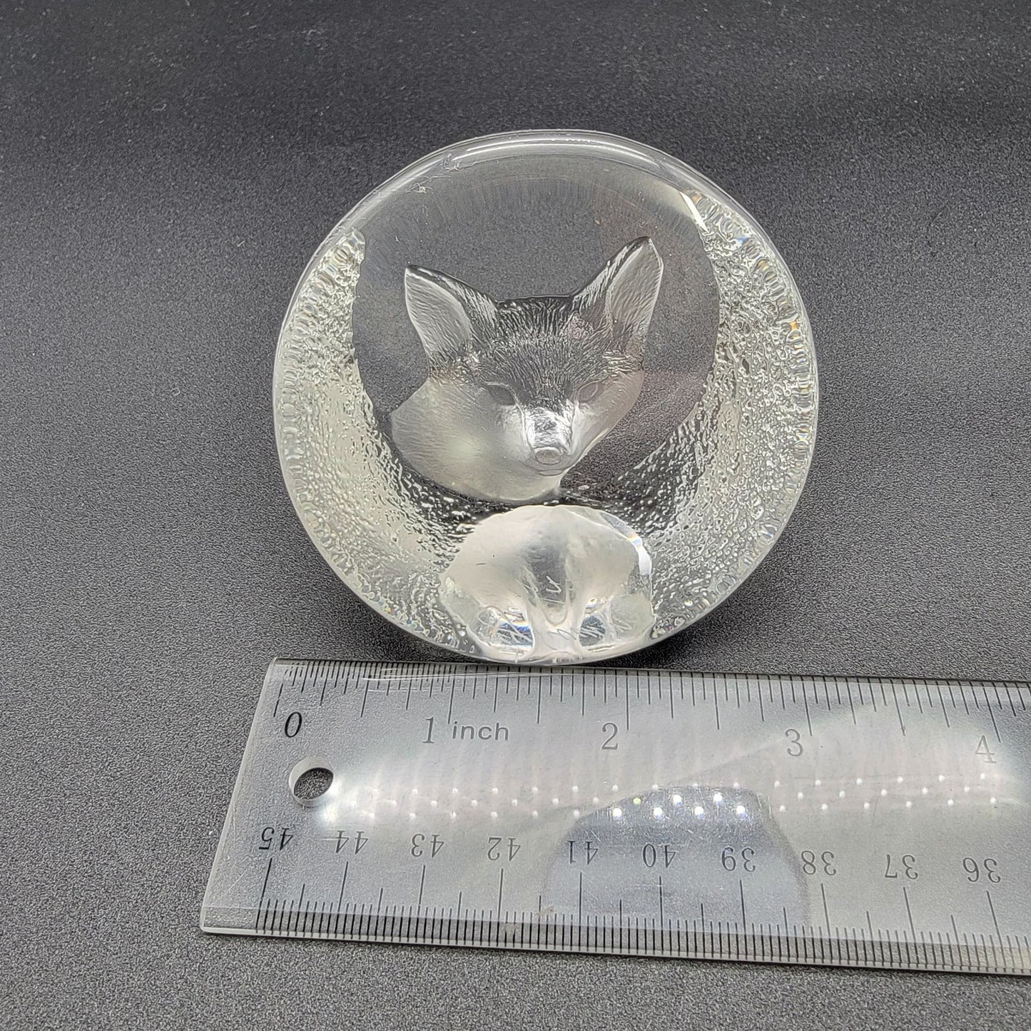 Mats Jonasson Crystal Fox Head Paperweight Signed MJ Sweden