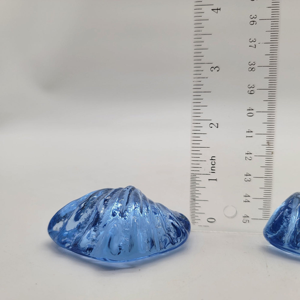 Vintage Blue Art Glass Shell Paperweights Set Of 3