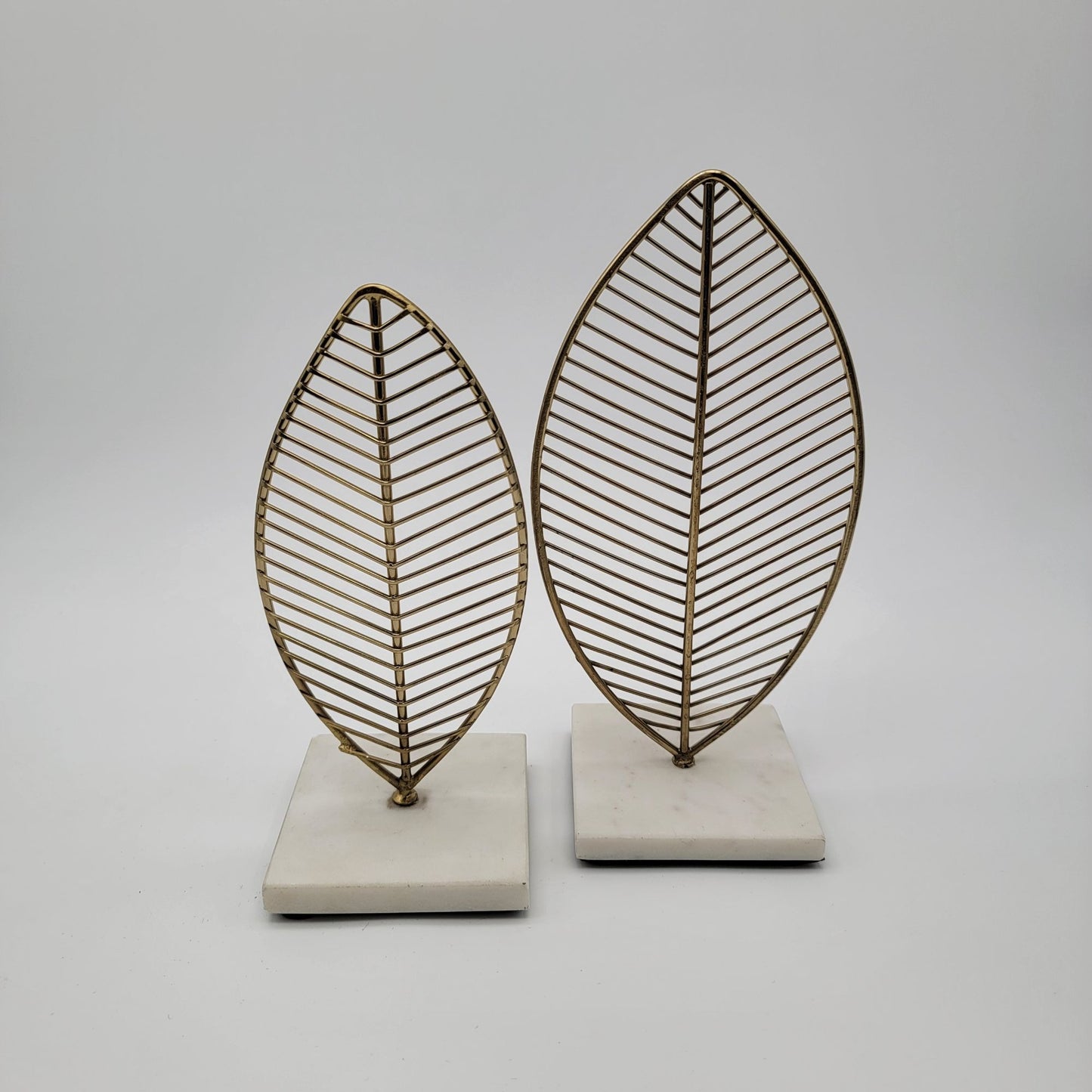 Pair of Gold Leaf Wire Sculpture Decor With Marble Base