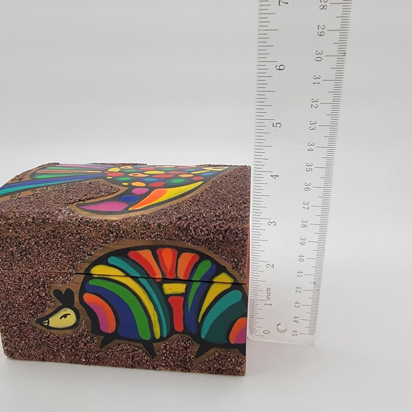 Sand Art Wooden Box With Colorful Bird Motif El Salvador