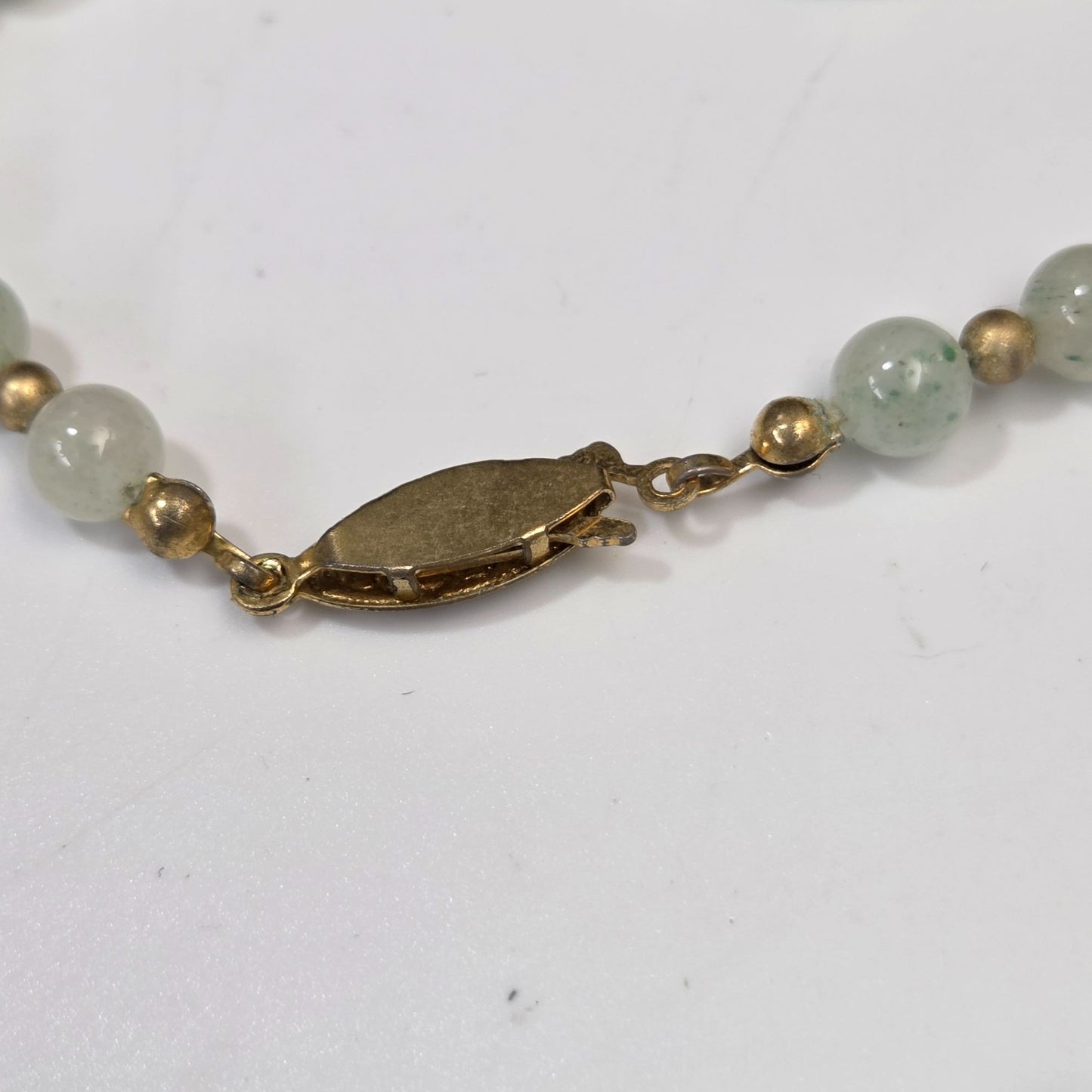 Prehnite Gemstone Beaded Necklace With Gold-Tone Accents & Ornate Clasp